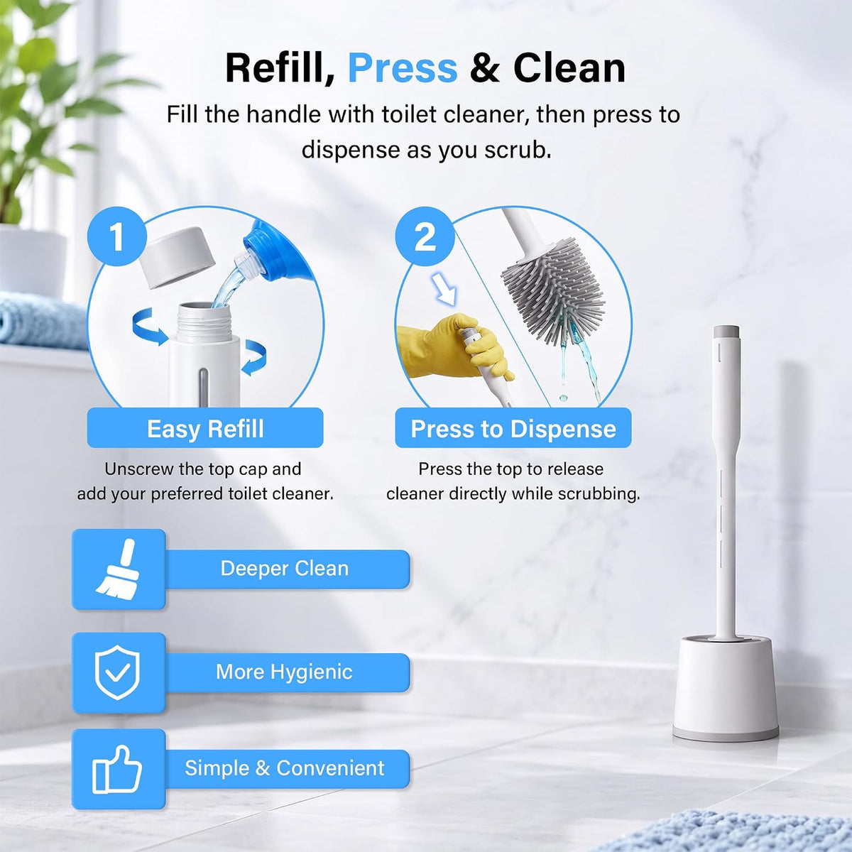 Toilet Brush and Holder Set Quick Drying Deep Cleaning Bathroom Toilet Cleaner