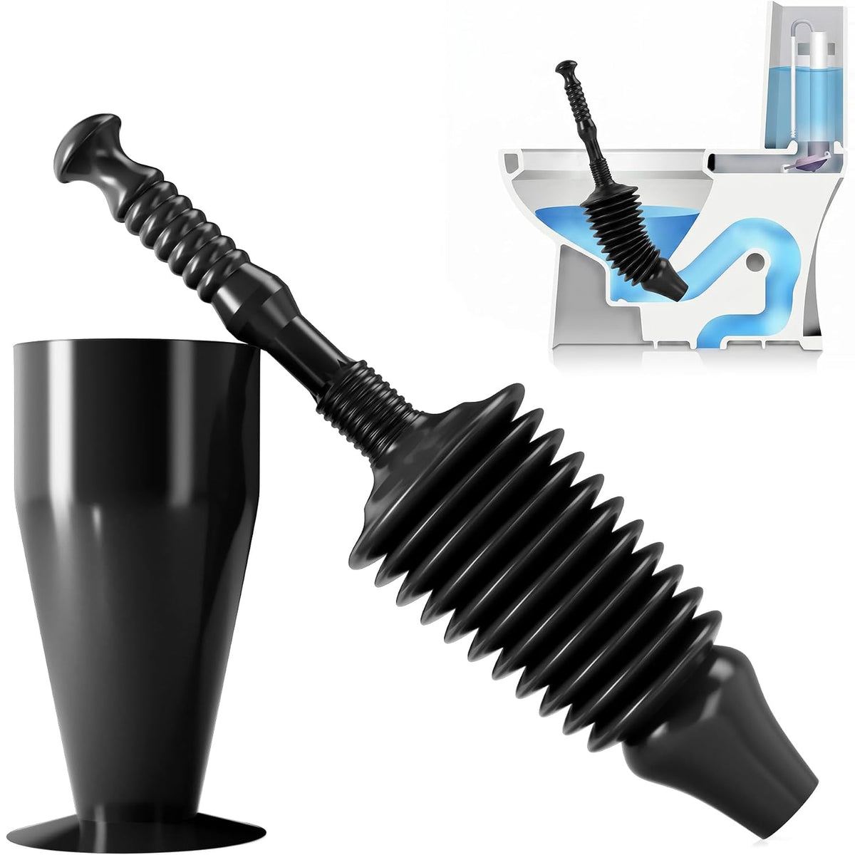 Heavy Duty Toilet Plunger with Holder Flexible Unblocker Suction Clog Remover