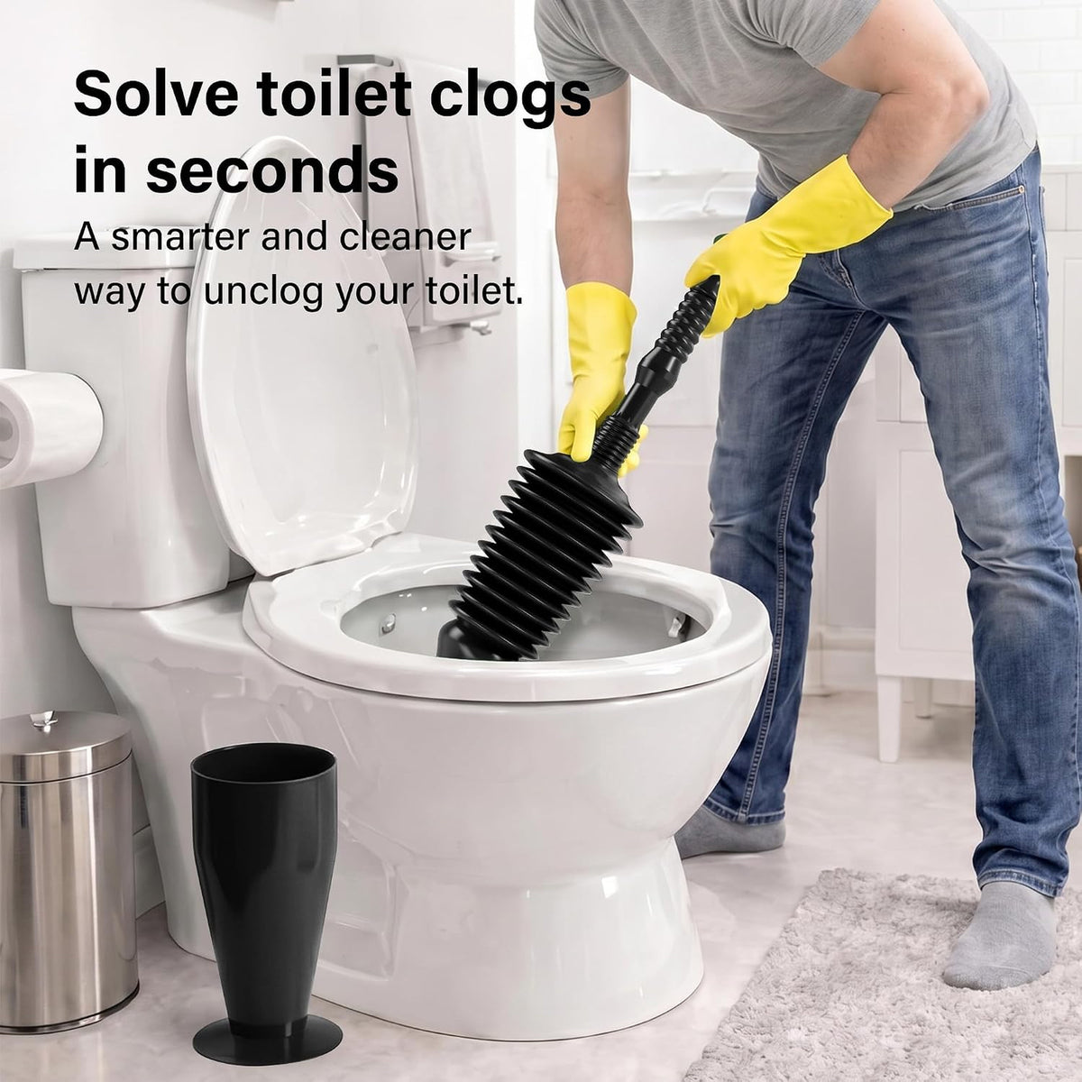 Heavy Duty Toilet Plunger with Holder Flexible Unblocker Suction Clog Remover