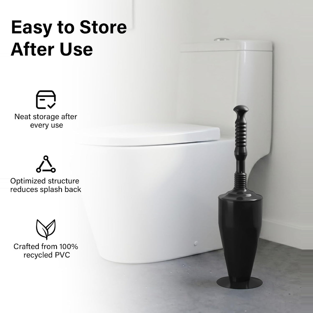 Heavy Duty Toilet Plunger with Holder Flexible Unblocker Suction Clog Remover