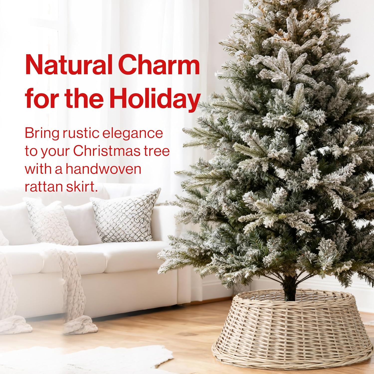 Christmas Tree Skirt Woven Willow Xmas Collar Wicker Rattan Trunk Basket Guard