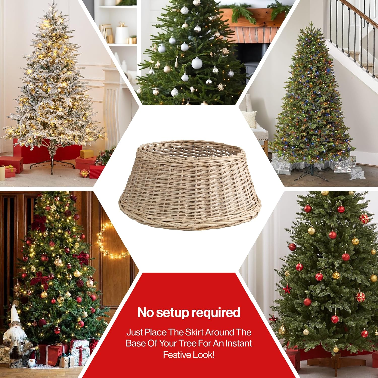 Christmas Tree Skirt Woven Willow Xmas Collar Wicker Rattan Trunk Basket Guard