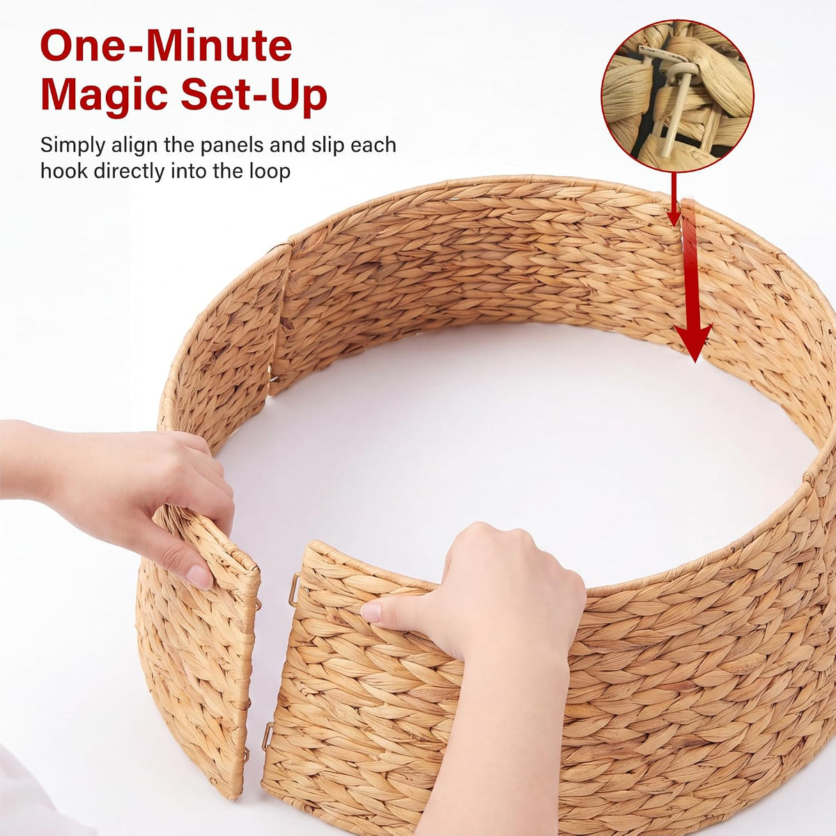Woven Christmas Tree Skirt Straw Rope Base Cover Collar 4 Piece Folding Decor
