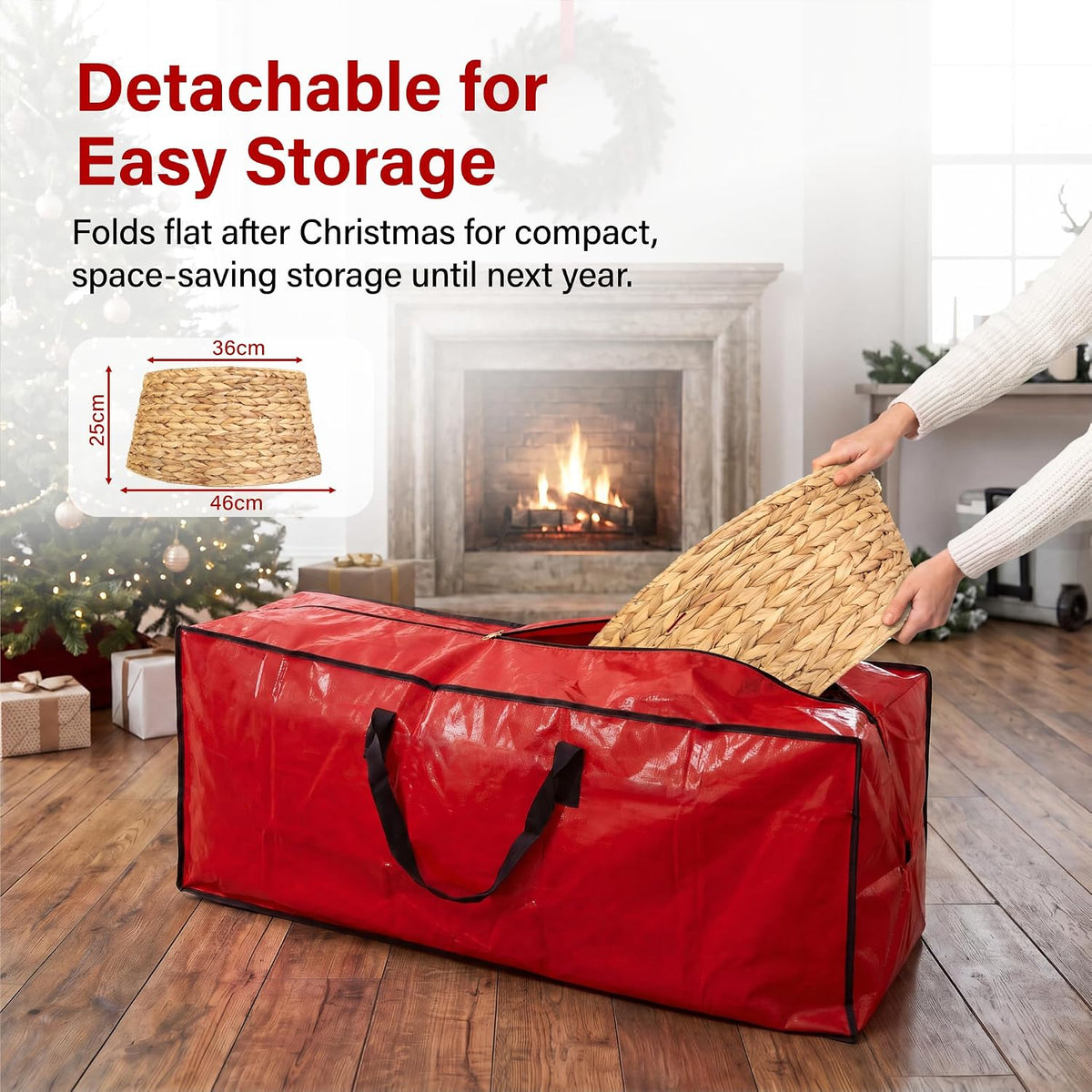 Woven Christmas Tree Skirt Straw Rope Base Cover Collar 4 Piece Folding Decor