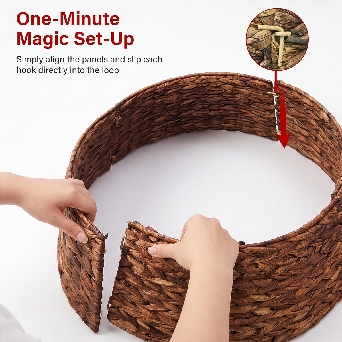 Woven Christmas Tree Skirt Straw Rope Base Cover Collar 4 Piece Folding Decor
