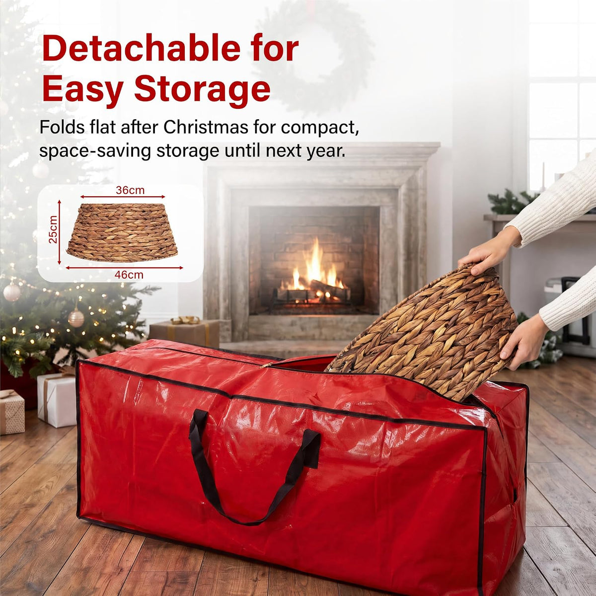 Woven Christmas Tree Skirt Straw Rope Base Cover Collar 4 Piece Folding Decor
