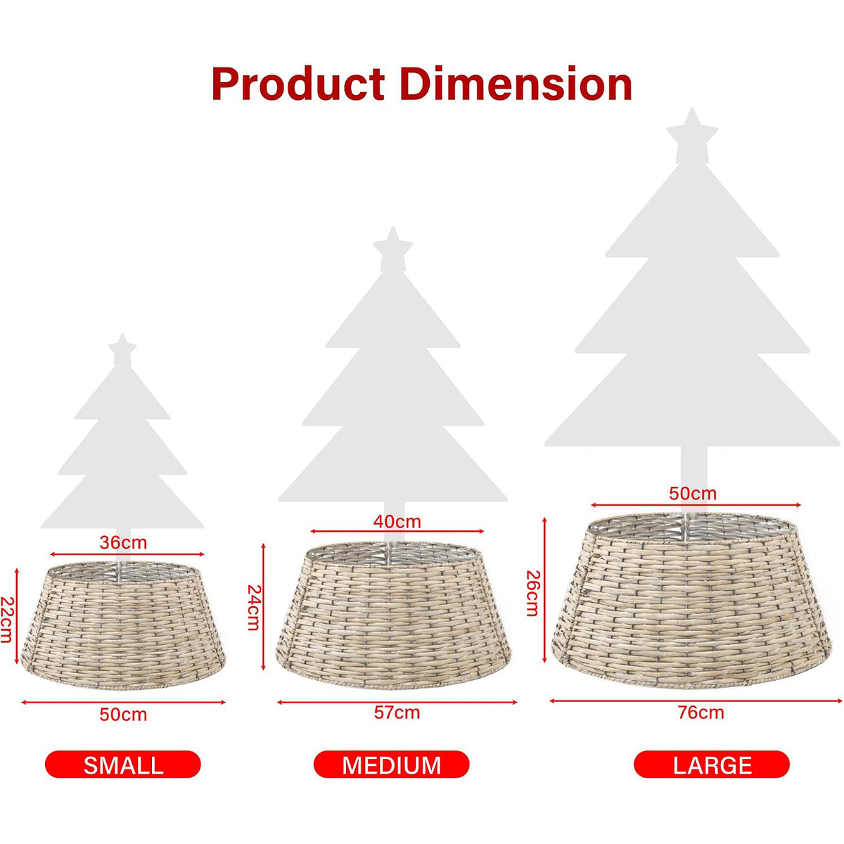 Christmas Tree Skirt Woven Willow Xmas Tree Collar 3-Piece Folding Rattan Cover
