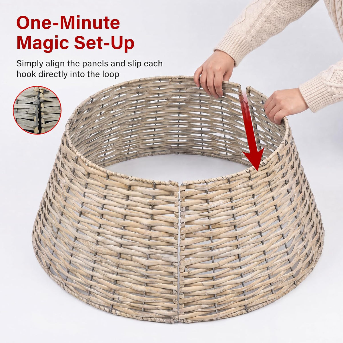 Christmas Tree Skirt Woven Willow Xmas Tree Collar 3-Piece Folding Rattan Cover