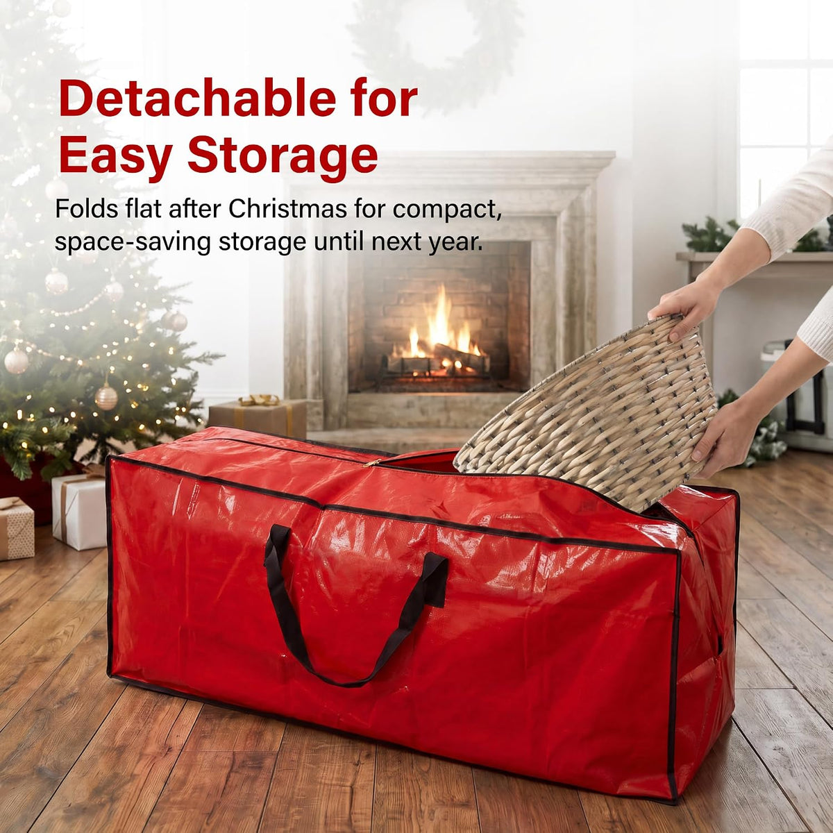 Christmas Tree Skirt Woven Willow Xmas Tree Collar 3-Piece Folding Rattan Cover