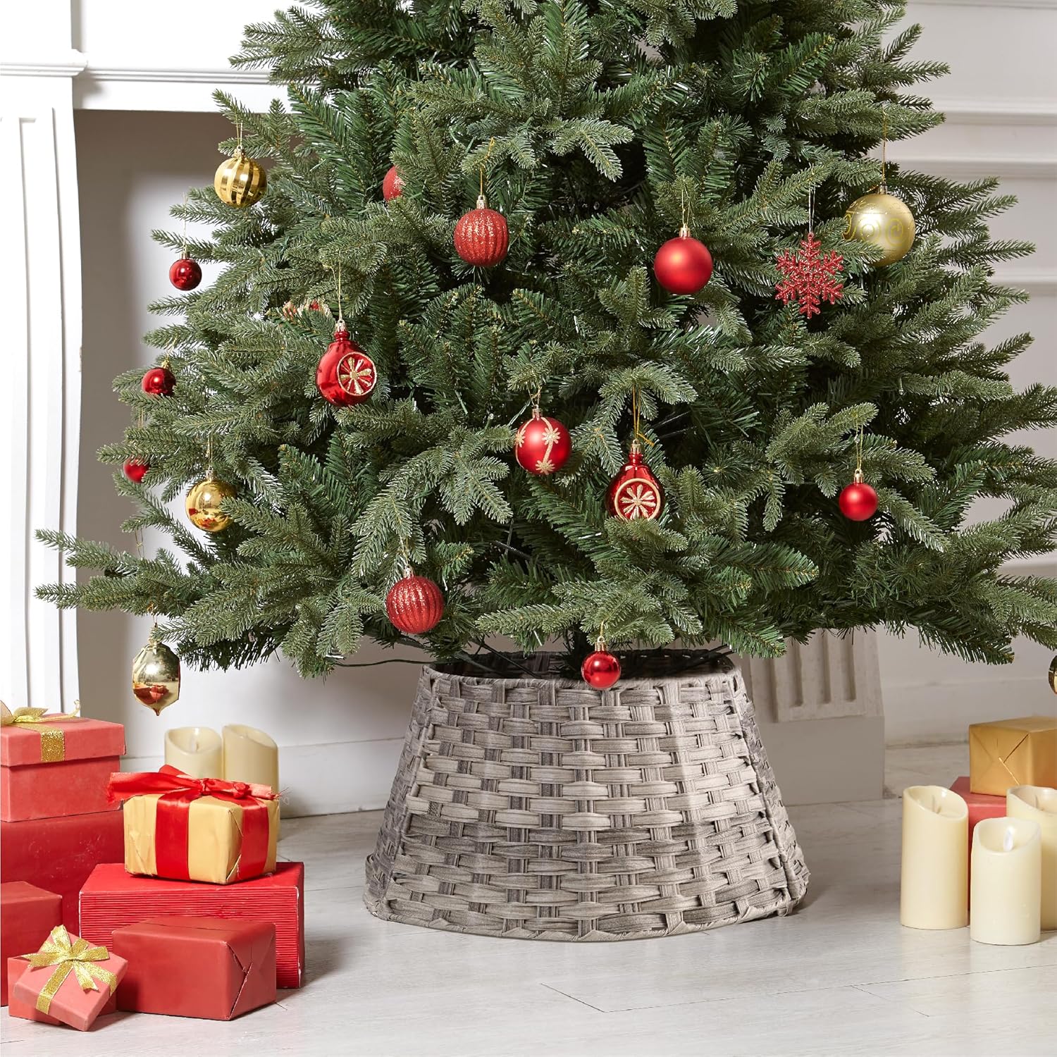 Wicker Christmas Tree Skirt Base Rattan Basket Ideal for Trees upto 7ft Support