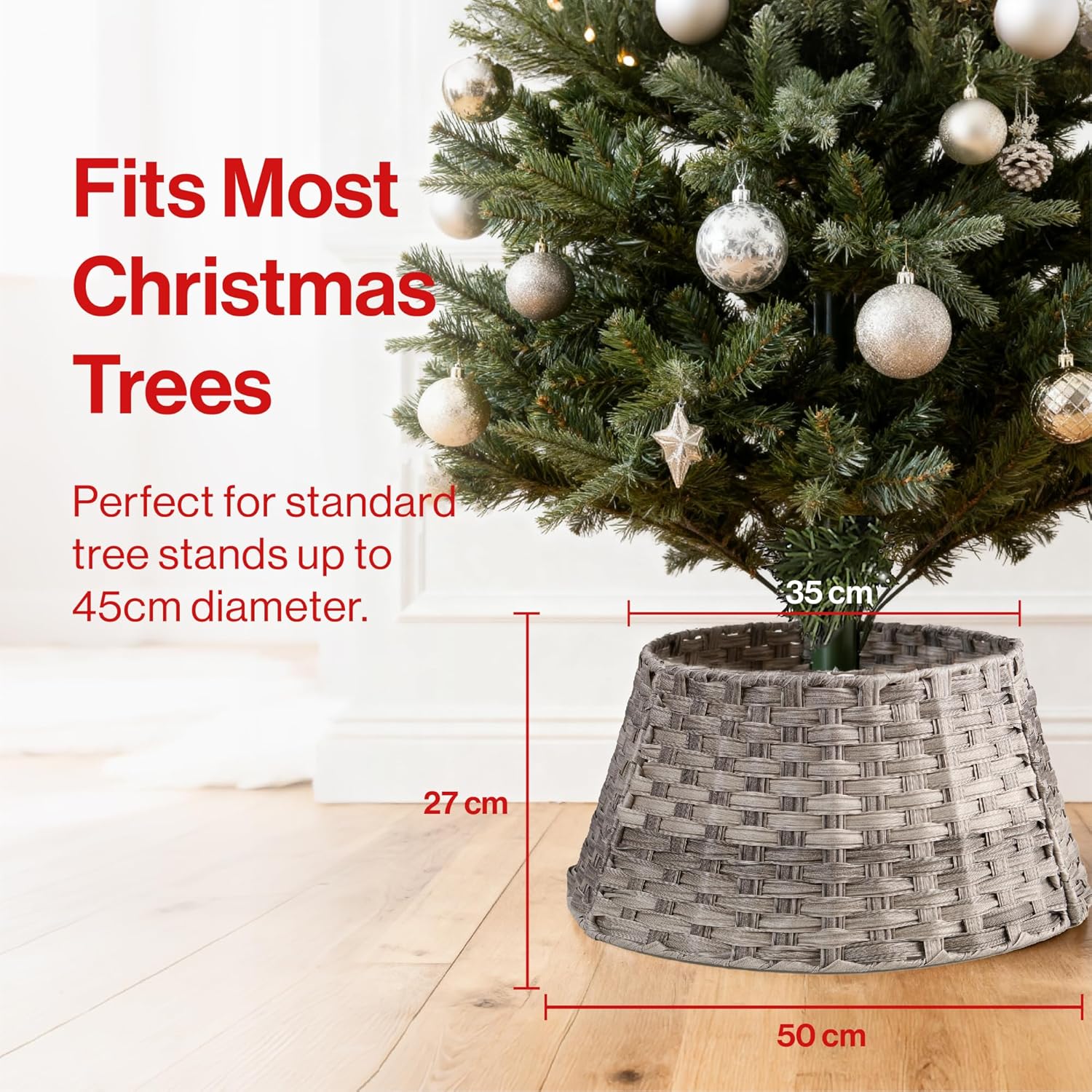 Wicker Christmas Tree Skirt Base Rattan Basket Ideal for Trees upto 7ft Support