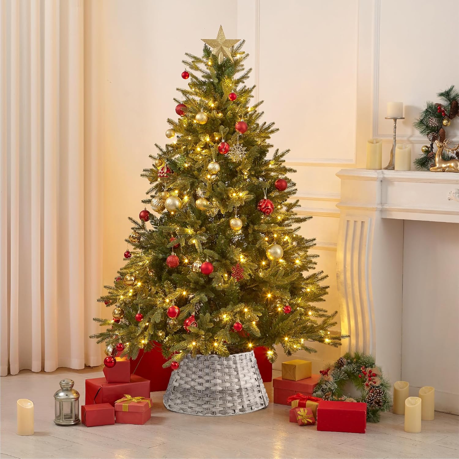 Wicker Christmas Tree Skirt Base Rattan Basket Ideal for Trees upto 7ft Support