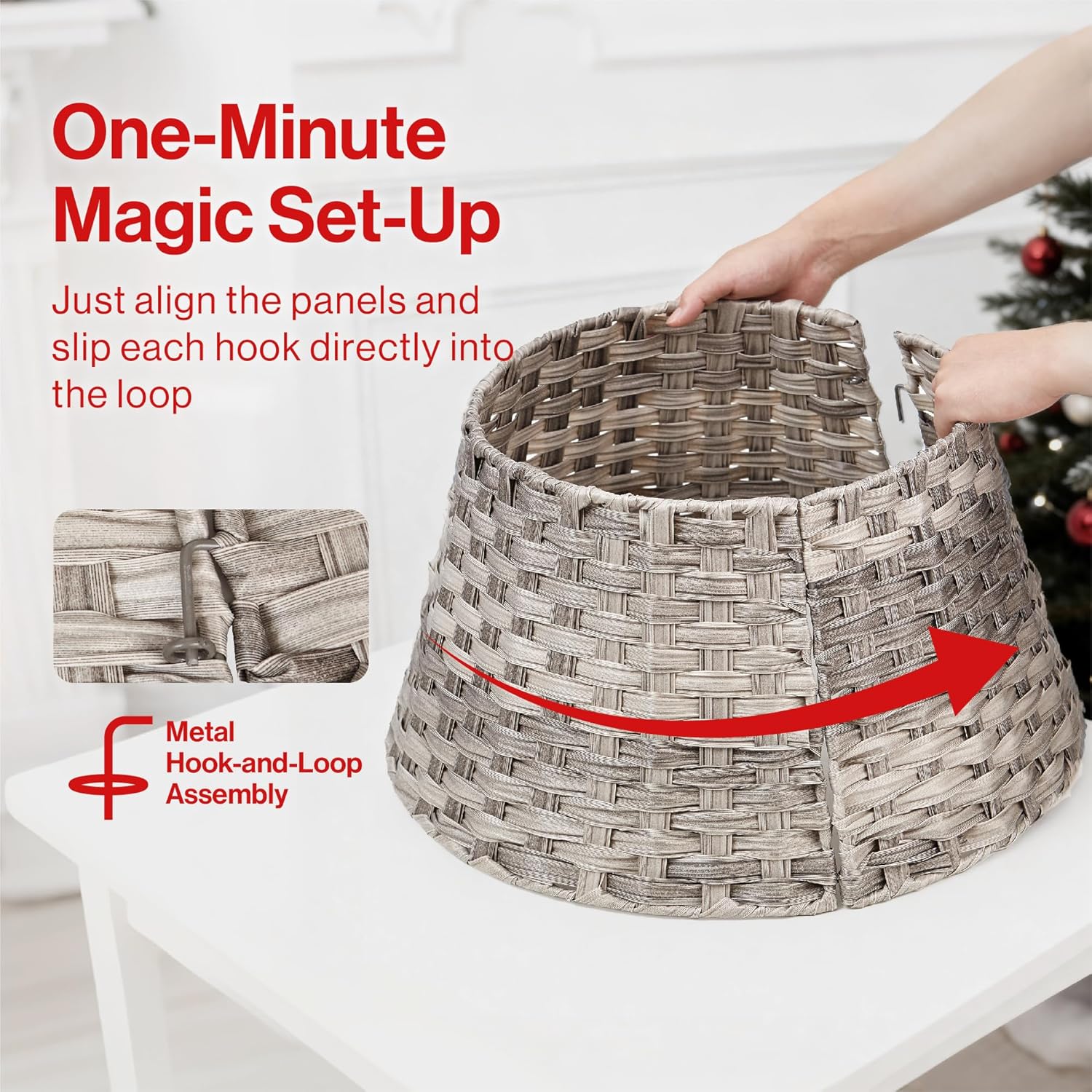 Wicker Christmas Tree Skirt Base Rattan Basket Ideal for Trees upto 7ft Support