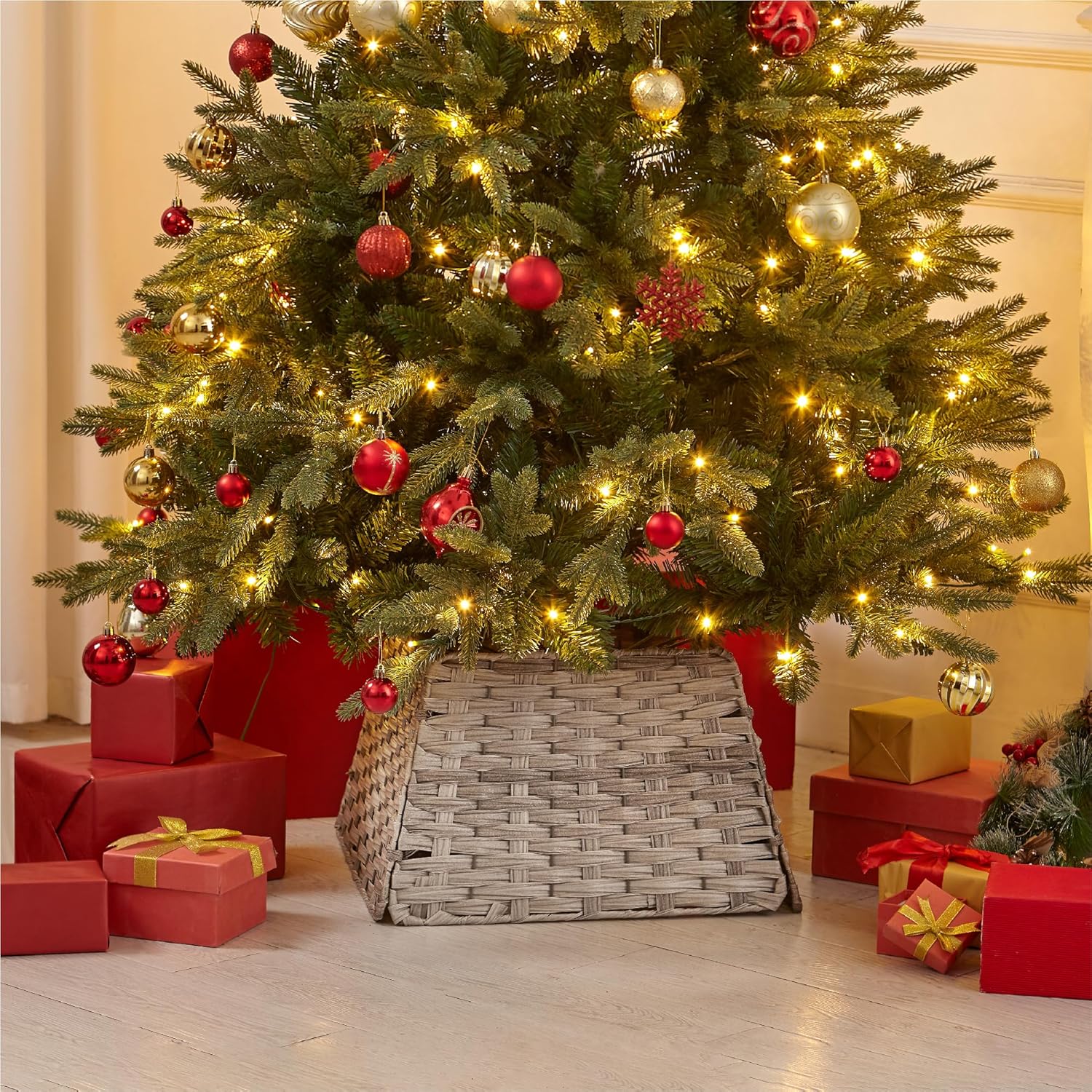 Wicker Christmas Tree Skirt Base Rattan Basket Ideal for Trees upto 7ft Support