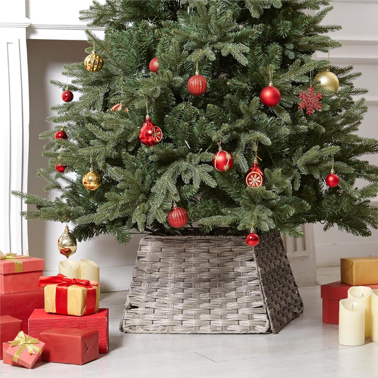Wicker Christmas Tree Skirt Base Rattan Basket Ideal for Trees upto 7ft Support