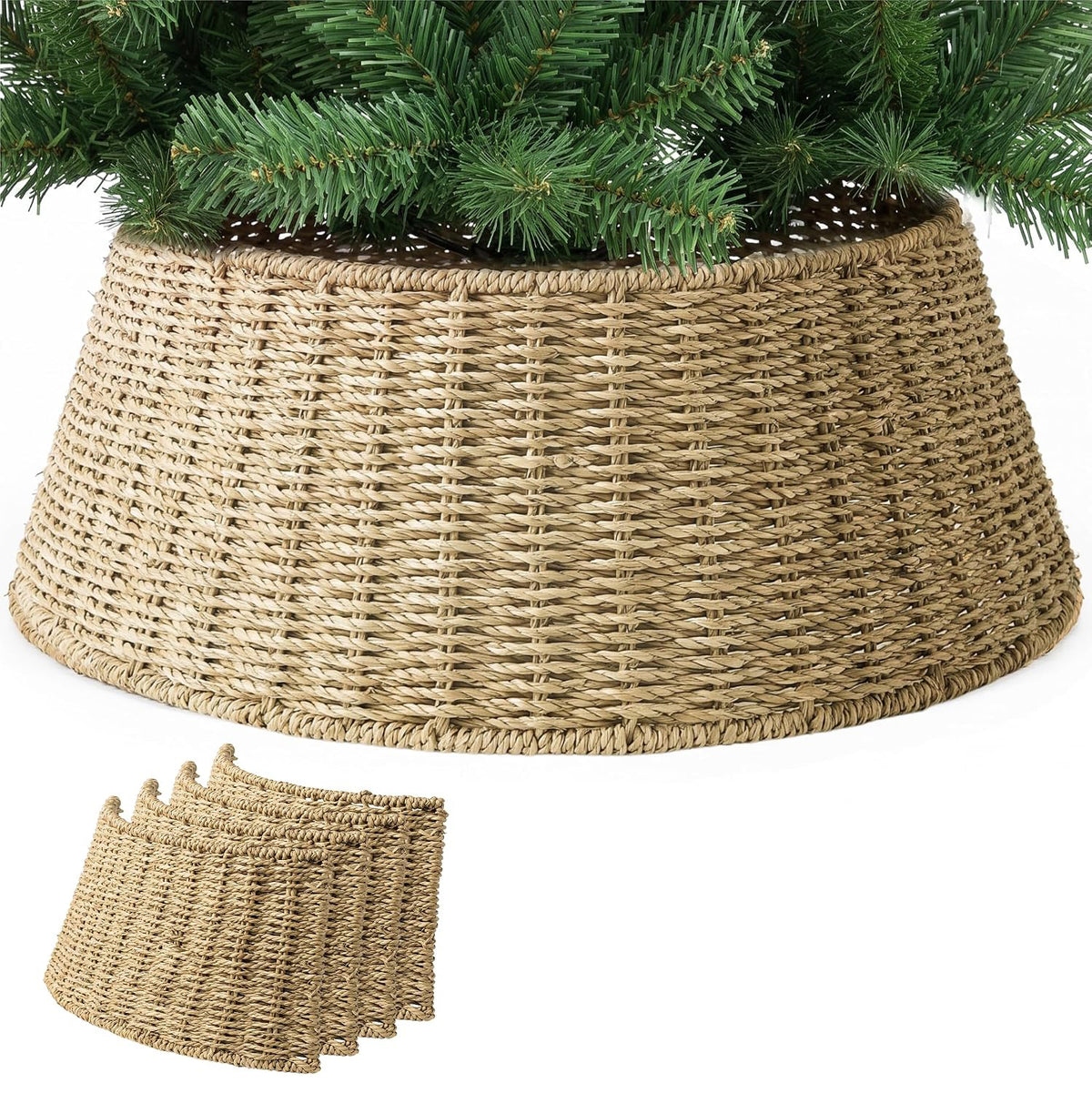 Woven Christmas Tree Skirt Collar Natural Rattan Artificial Xmas Trees Decor