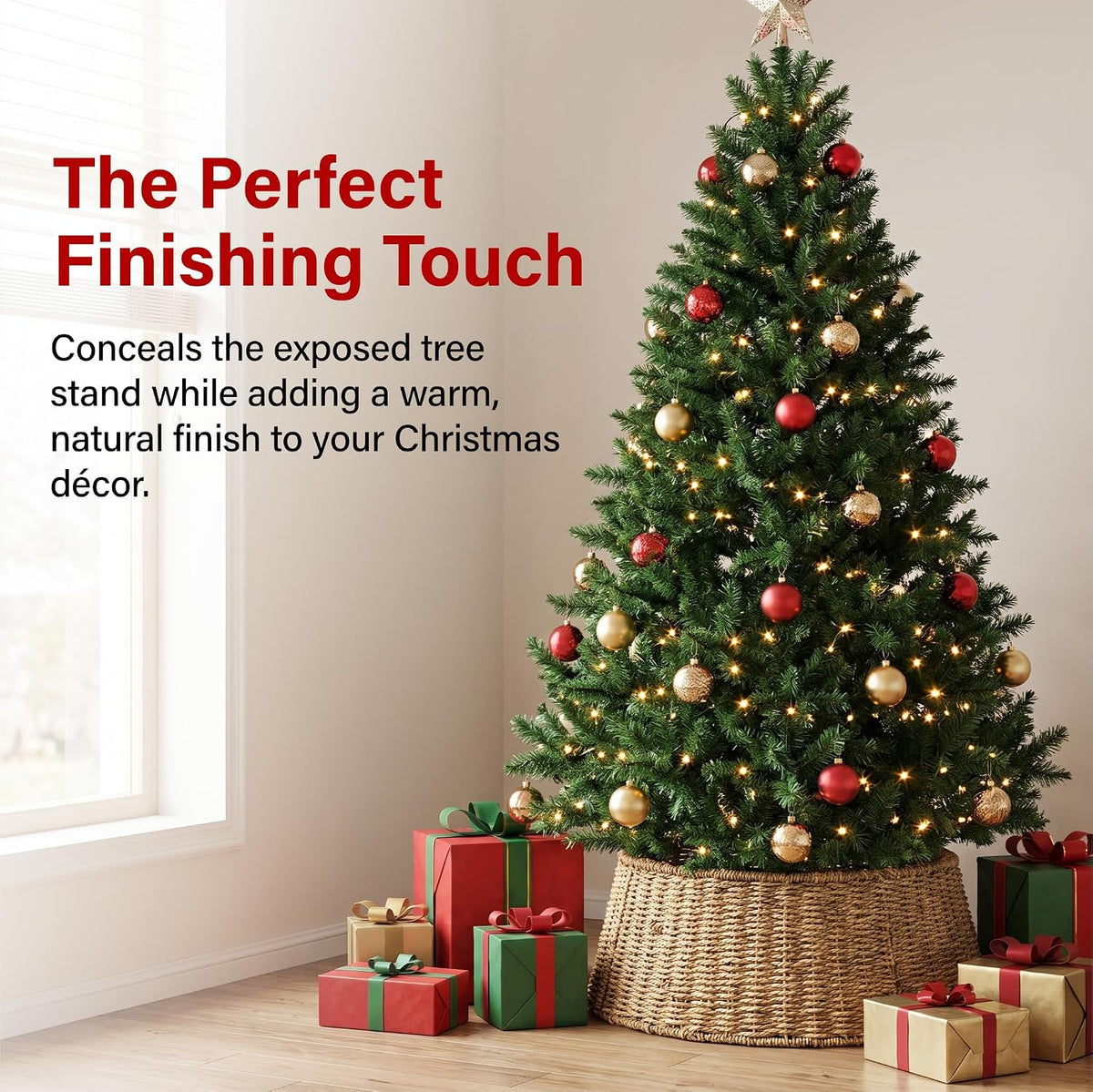 Woven Christmas Tree Skirt Collar Natural Rattan Artificial Xmas Trees Decor