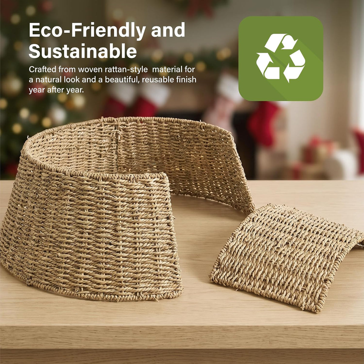 Woven Christmas Tree Skirt Collar Natural Rattan Artificial Xmas Trees Decor