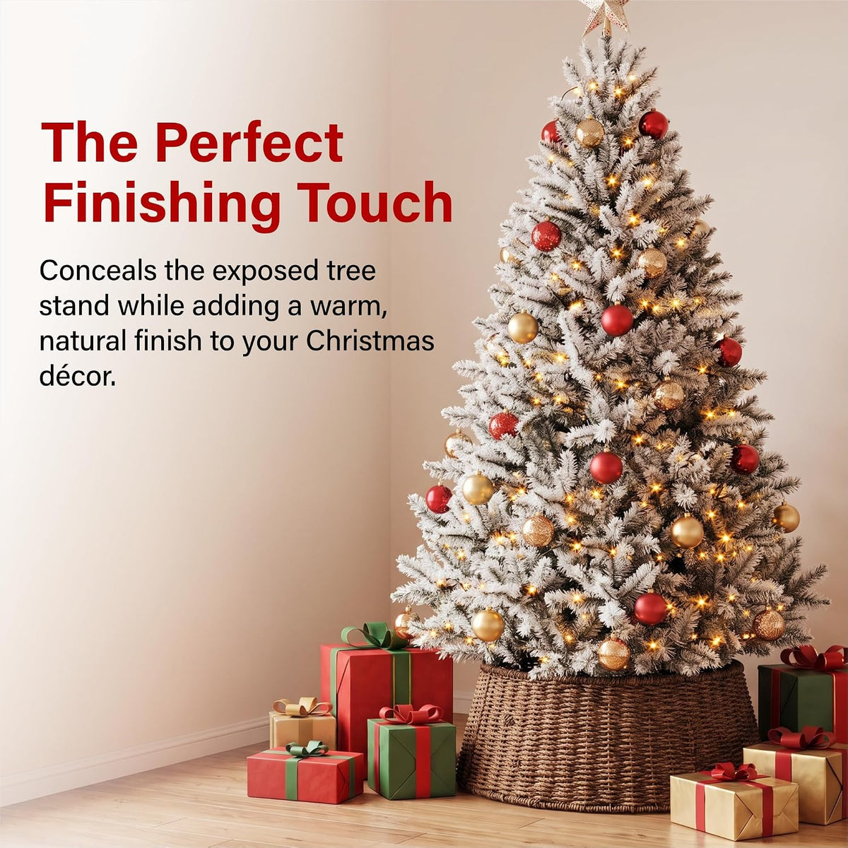 Woven Christmas Tree Skirt Collar Natural Rattan Artificial Xmas Trees Decor