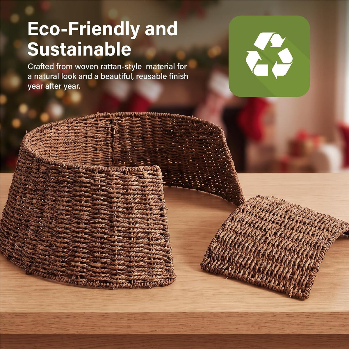 Woven Christmas Tree Skirt Collar Natural Rattan Artificial Xmas Trees Decor