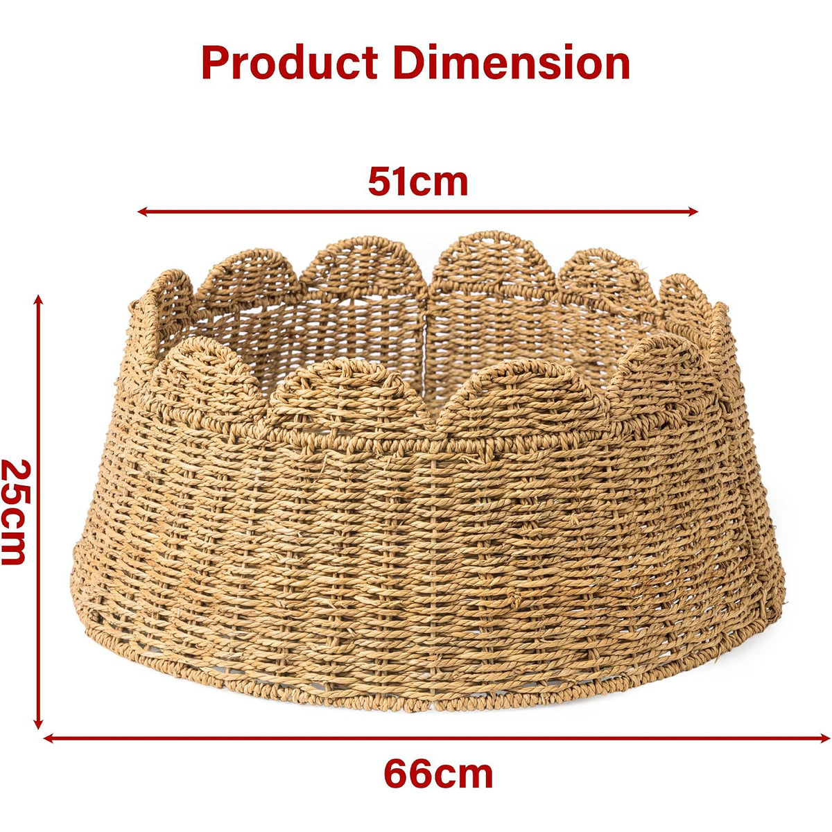 Woven Christmas Tree Collar Skirt Rattan Base Cover with Scalloped Edge Xmas