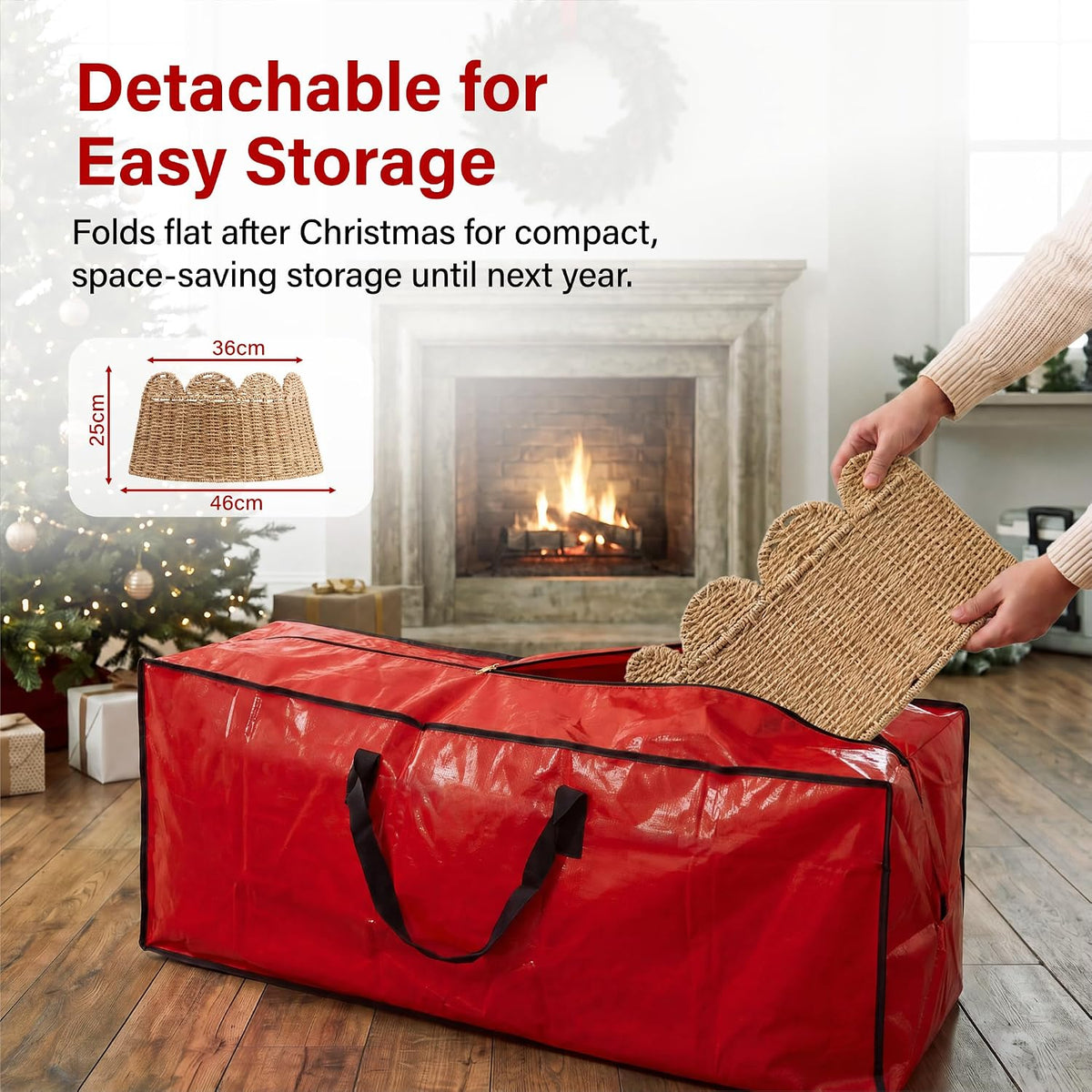 Woven Christmas Tree Collar Skirt Rattan Base Cover with Scalloped Edge Xmas