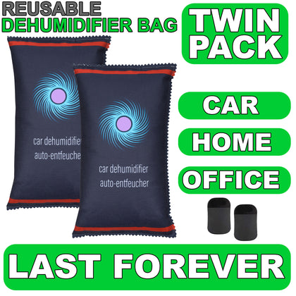 2 x 1KG Car Home Dehumidifier Large Dry Bag Moisture Absorber Pad Reusable