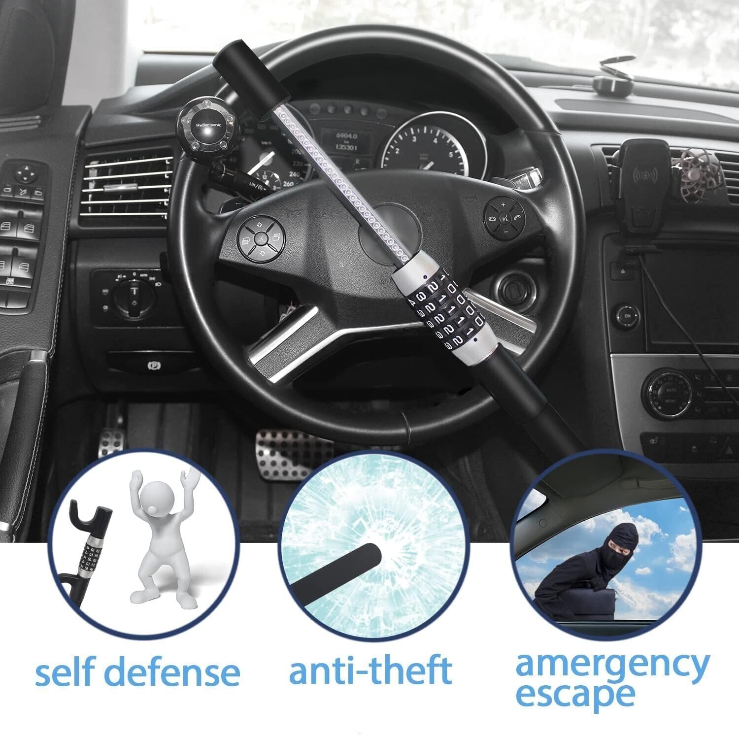 Steering Wheel Heavy Duty Lock 5 Coded Combination Universal Security Device