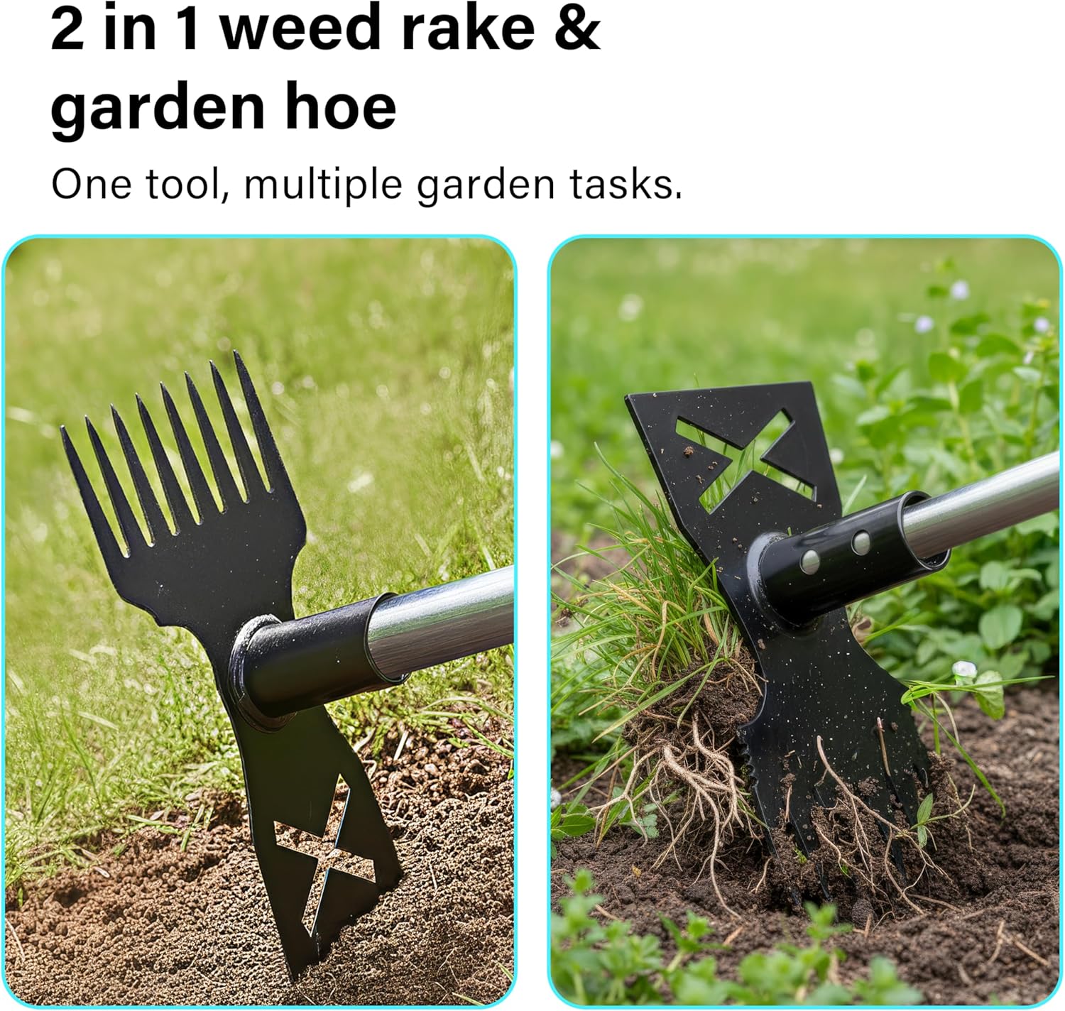 Weed Puller Tool Long Handle 2-in-1 Gardening Gloves Weeder Rake Garden Hoe
