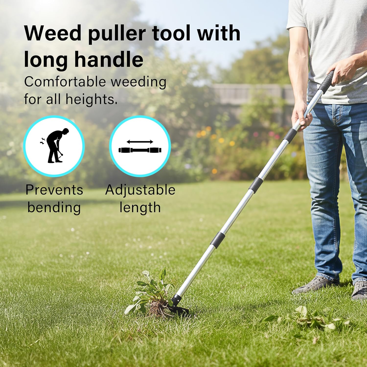 Weed Puller Tool Long Handle 2-in-1 Gardening Gloves Weeder Rake Garden Hoe