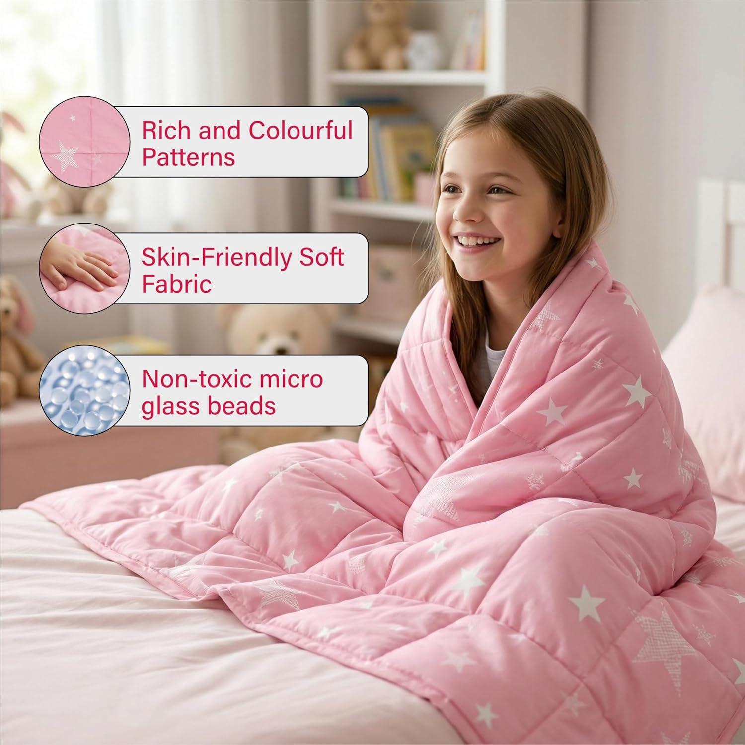 Weighted Blanket Fluffy Quilted Pocket Throw with Non-Toxic Glass Beads Insomnia