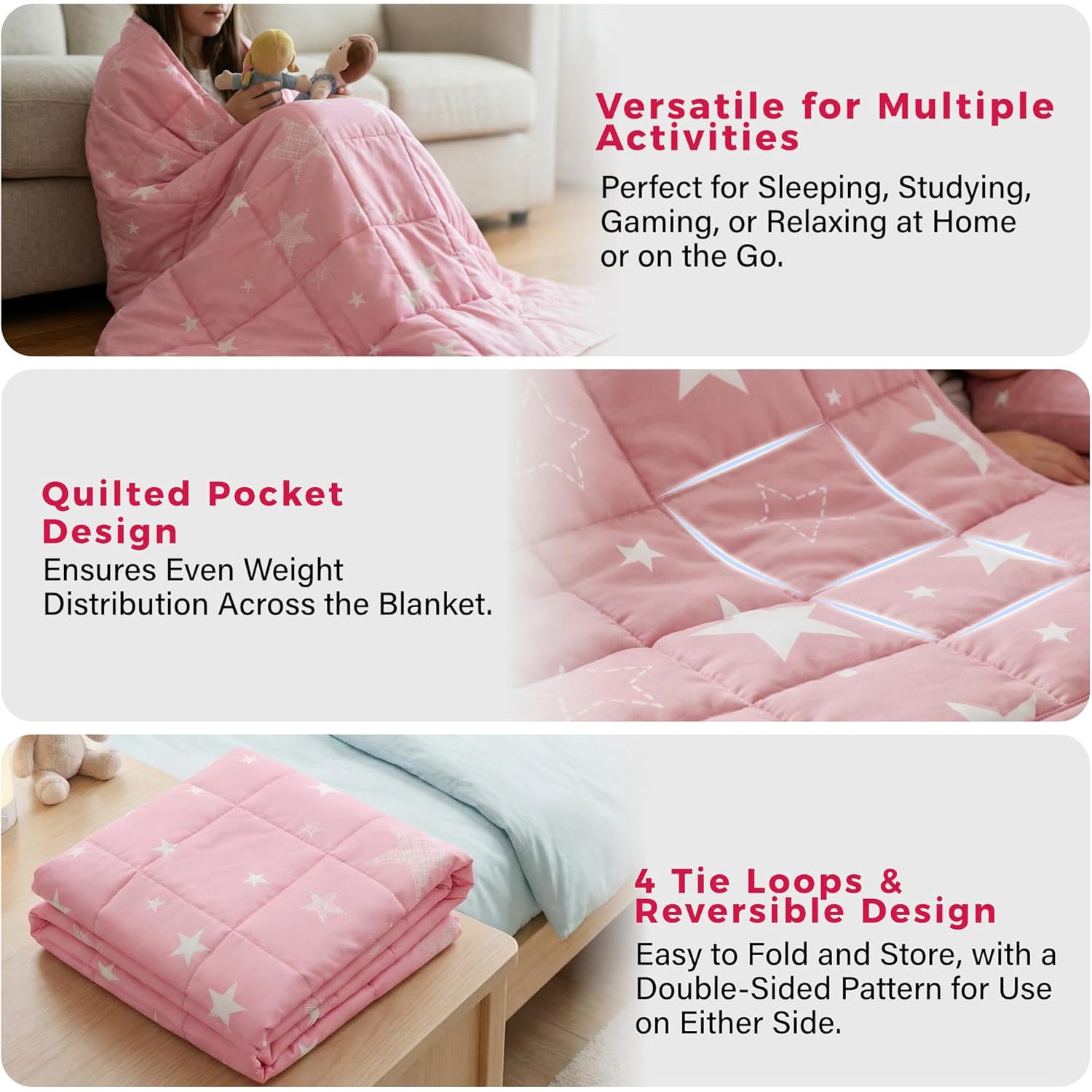 Weighted Blanket Fluffy Quilted Pocket Throw with Non-Toxic Glass Beads Insomnia