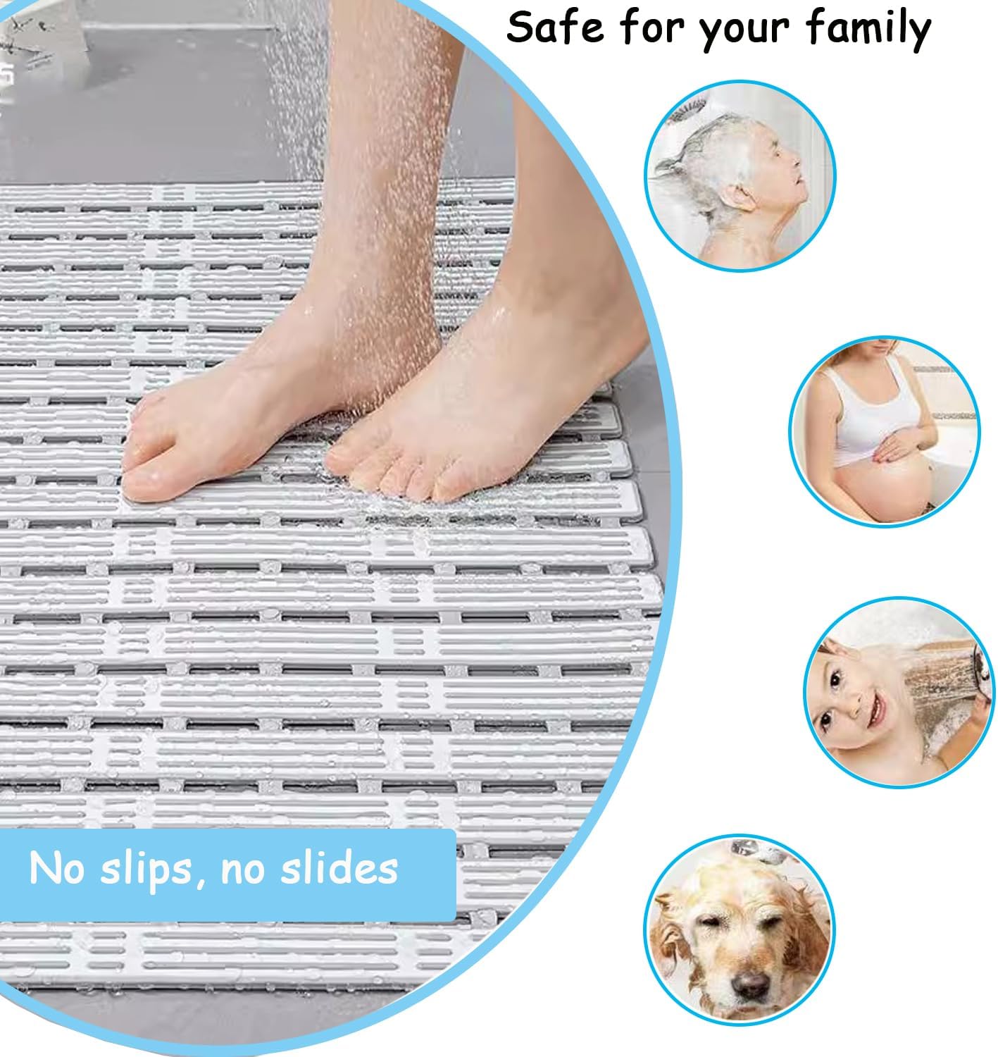 Extra Long Bath Bathroom Mat Inside Shower Non Slip Anti Mould Suction 90x40cm