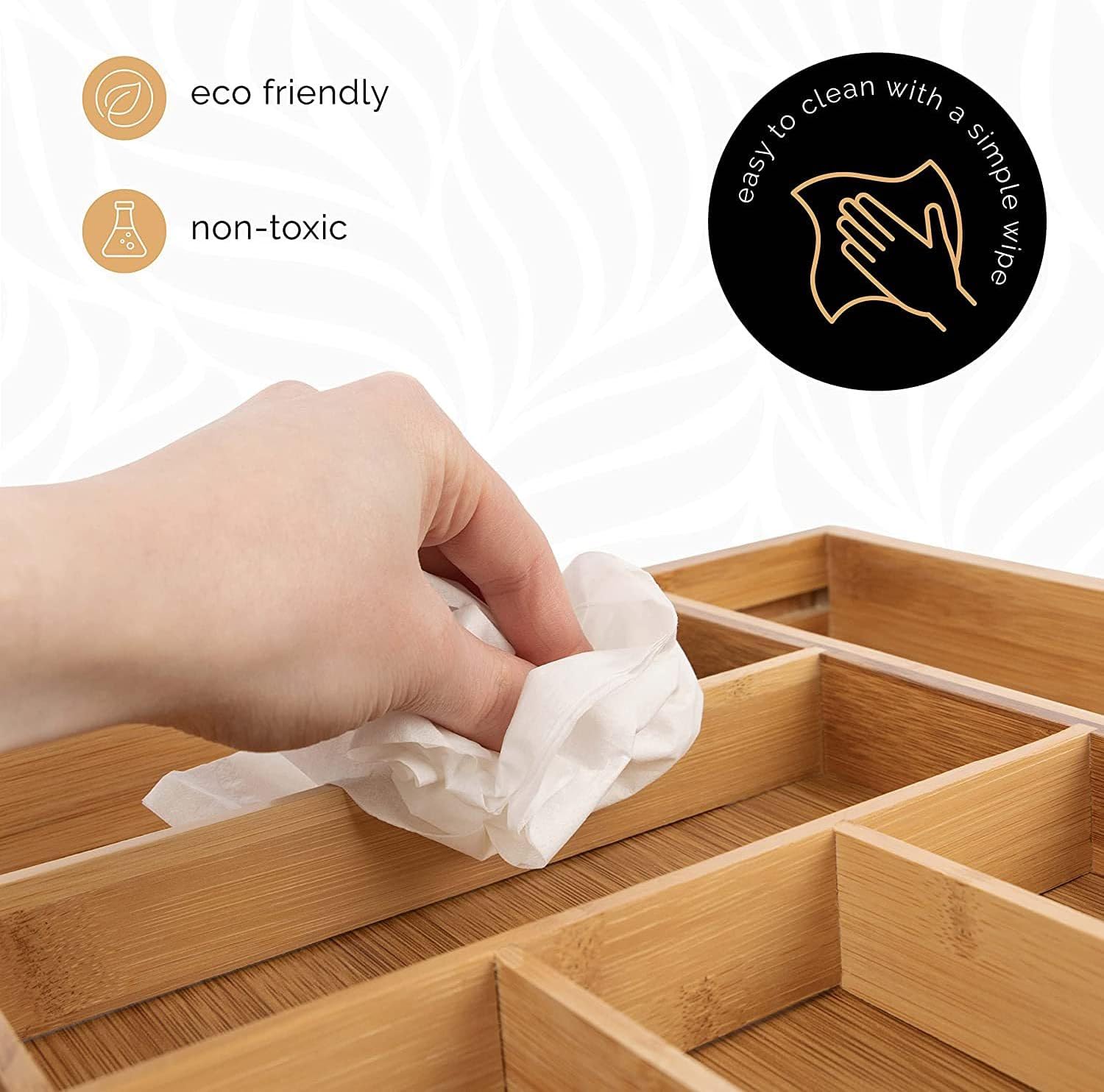 Bamboo Cutlery Tray Expandable Drawer Organiser Storage Compartment Utensil