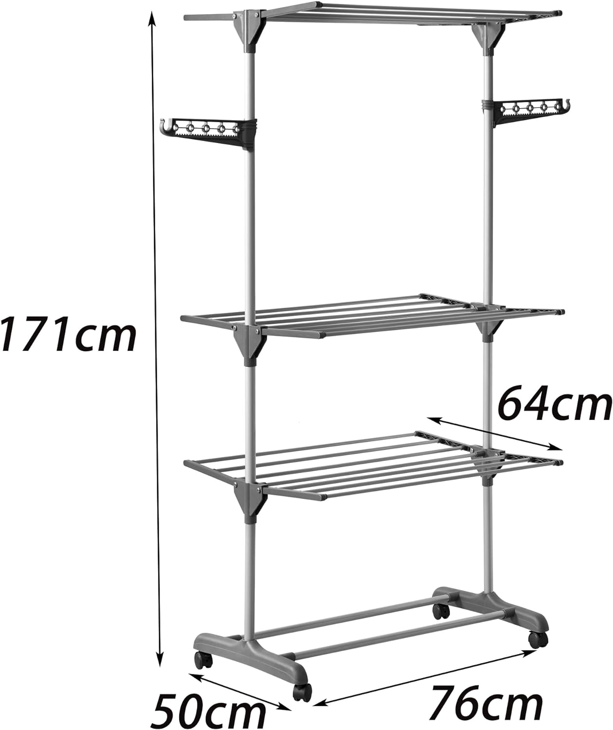 4-Tier Folding Clothes Drying Rack Airer Stainless Steel Laundry on Wheels