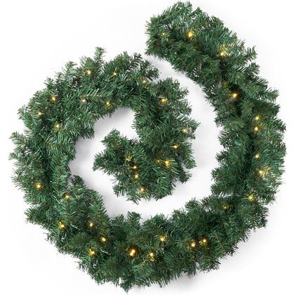 2.7m Christmas Garland Decoration With 30 Warm LED Lights Green Artificial Decor