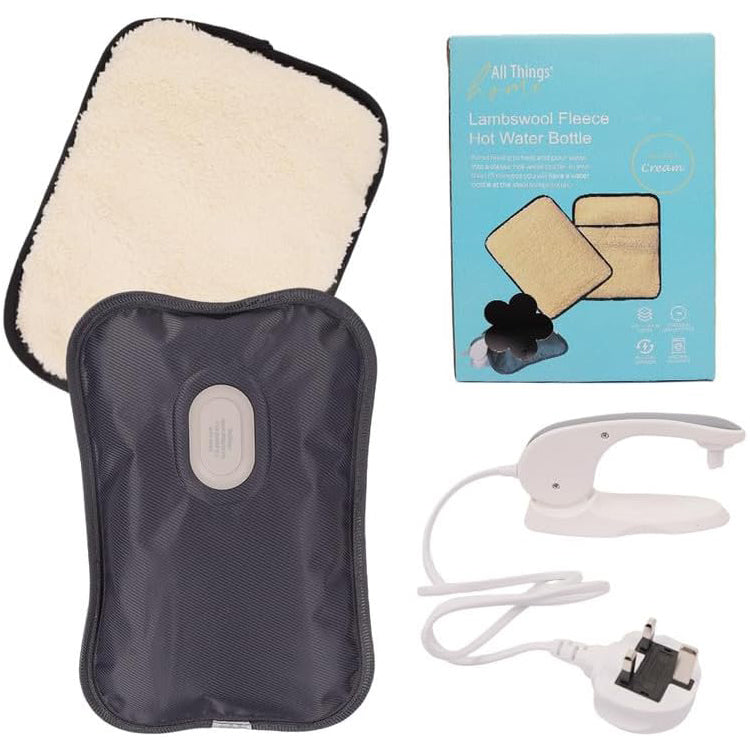 Lambswool Fleece Electric Hot Water Bottle & Rechargeable Heat Pad Hand Warmer.