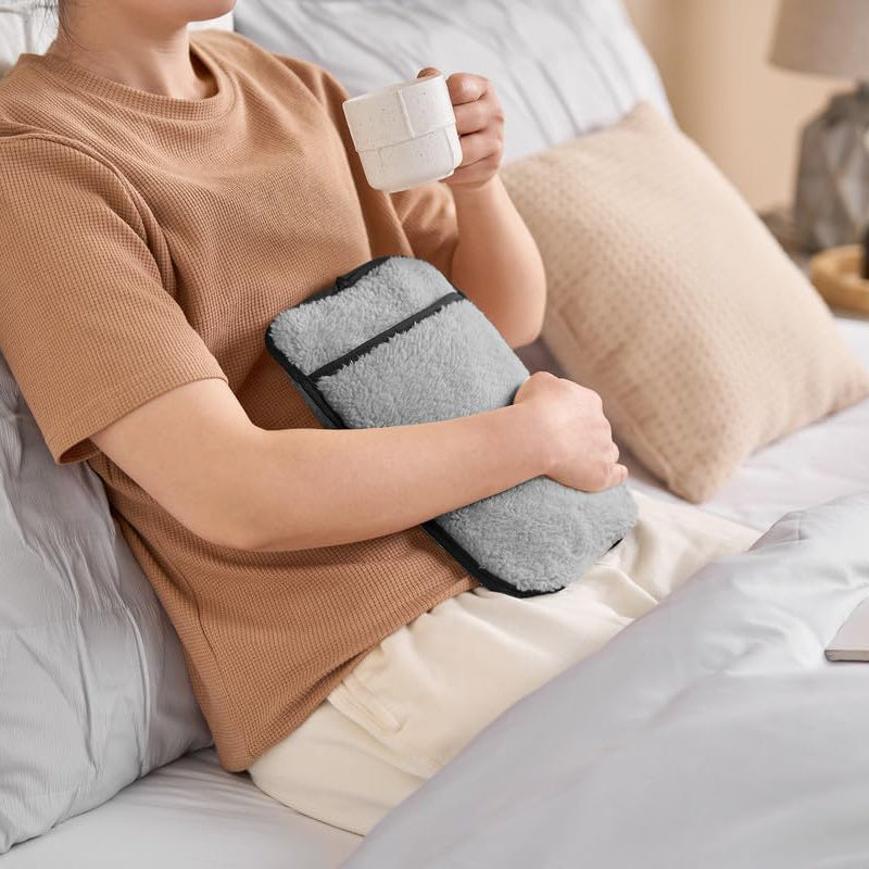 Lambswool Fleece Electric Hot Water Bottle & Rechargeable Heat Pad Hand Warmer.