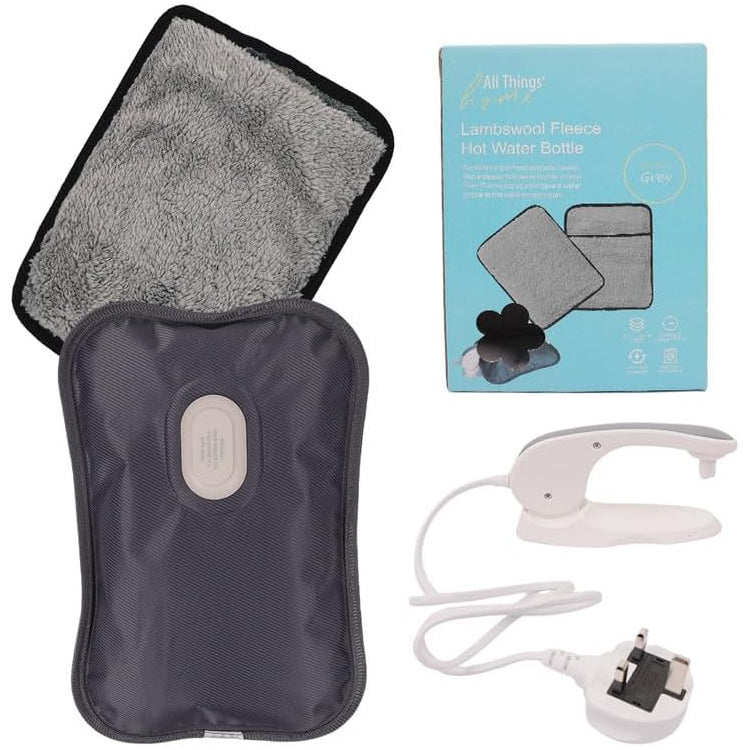 Lambswool Fleece Electric Hot Water Bottle & Rechargeable Heat Pad Hand Warmer.