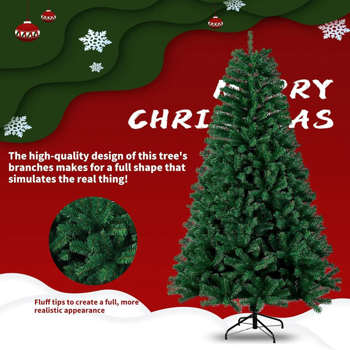 4ft/5ft/6ft/7ft Artificial Christmas Tree Green Bushy Realistic Pine Xmas Tree