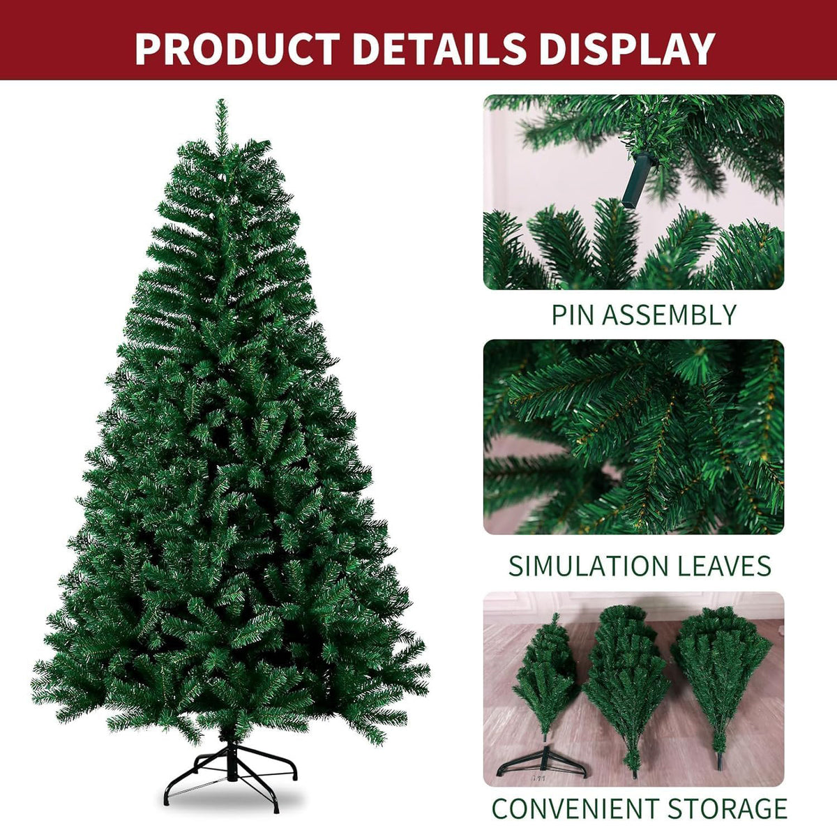 4ft/5ft/6ft/7ft Artificial Christmas Tree Green Bushy Realistic Pine Xmas Tree