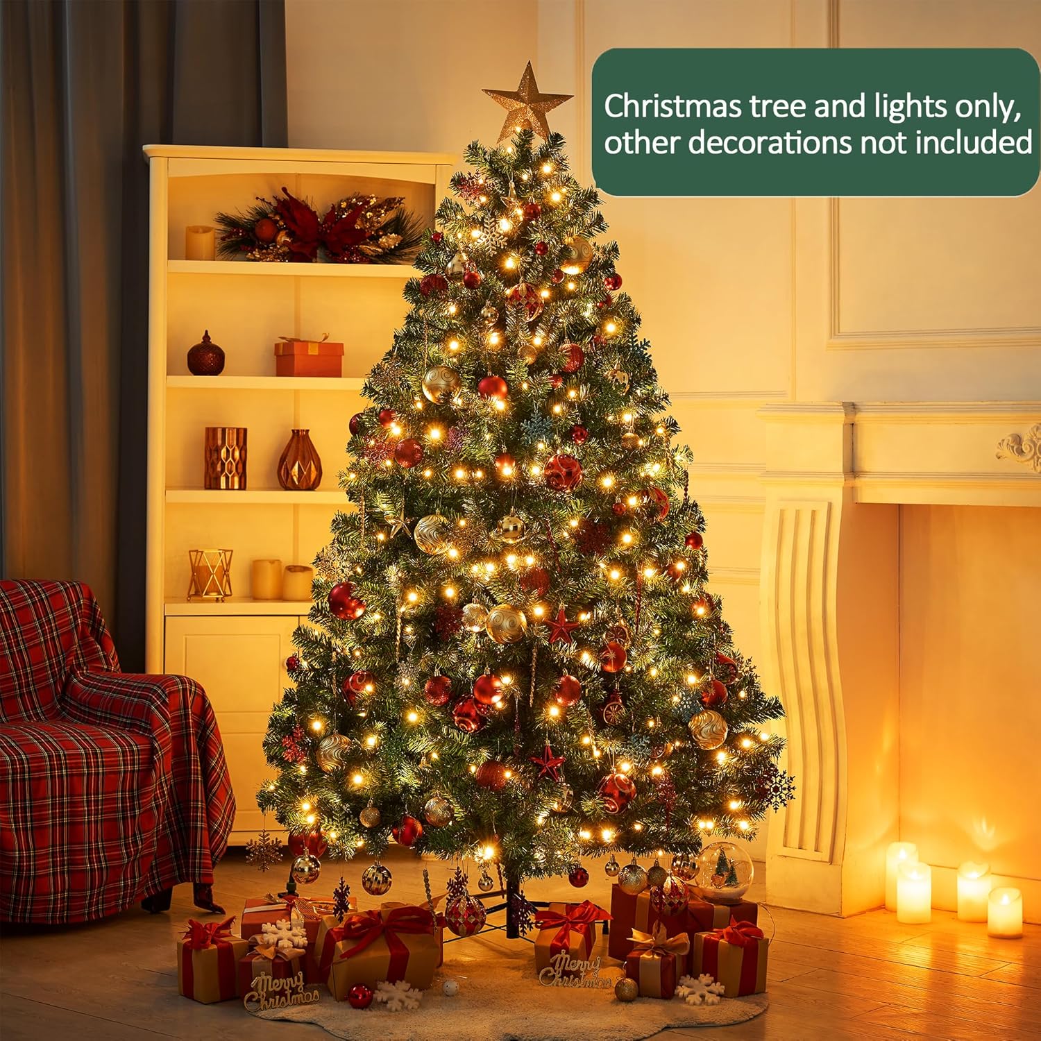 5/6/7FT Pre-Lit Artificial Christmas Tree 260 LED Lights Branch Tips Green Xmas