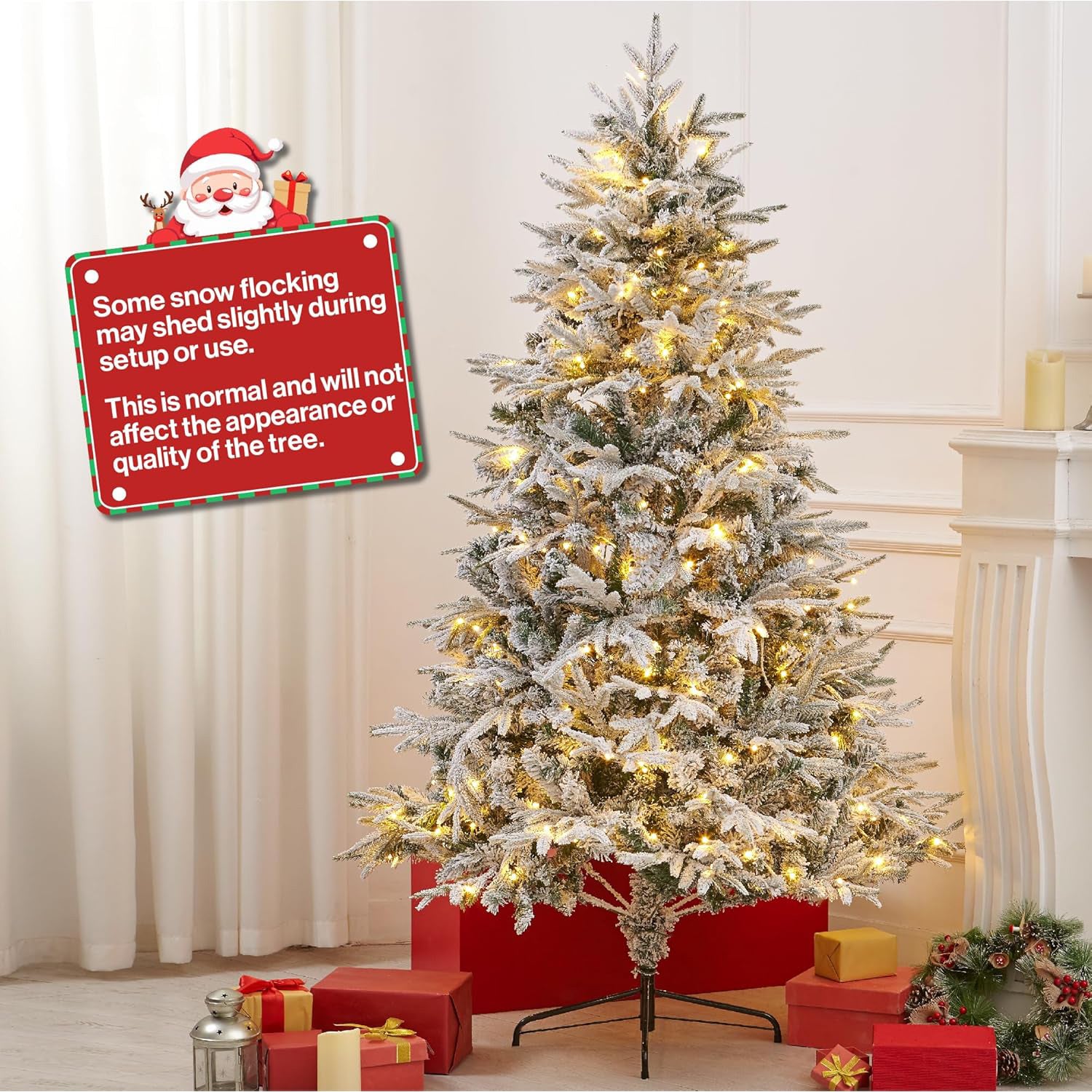 4ft/5ft/6ft/7ft Pre-Lit Snow Flocked Artificial Christmas Tree with LED Lights
