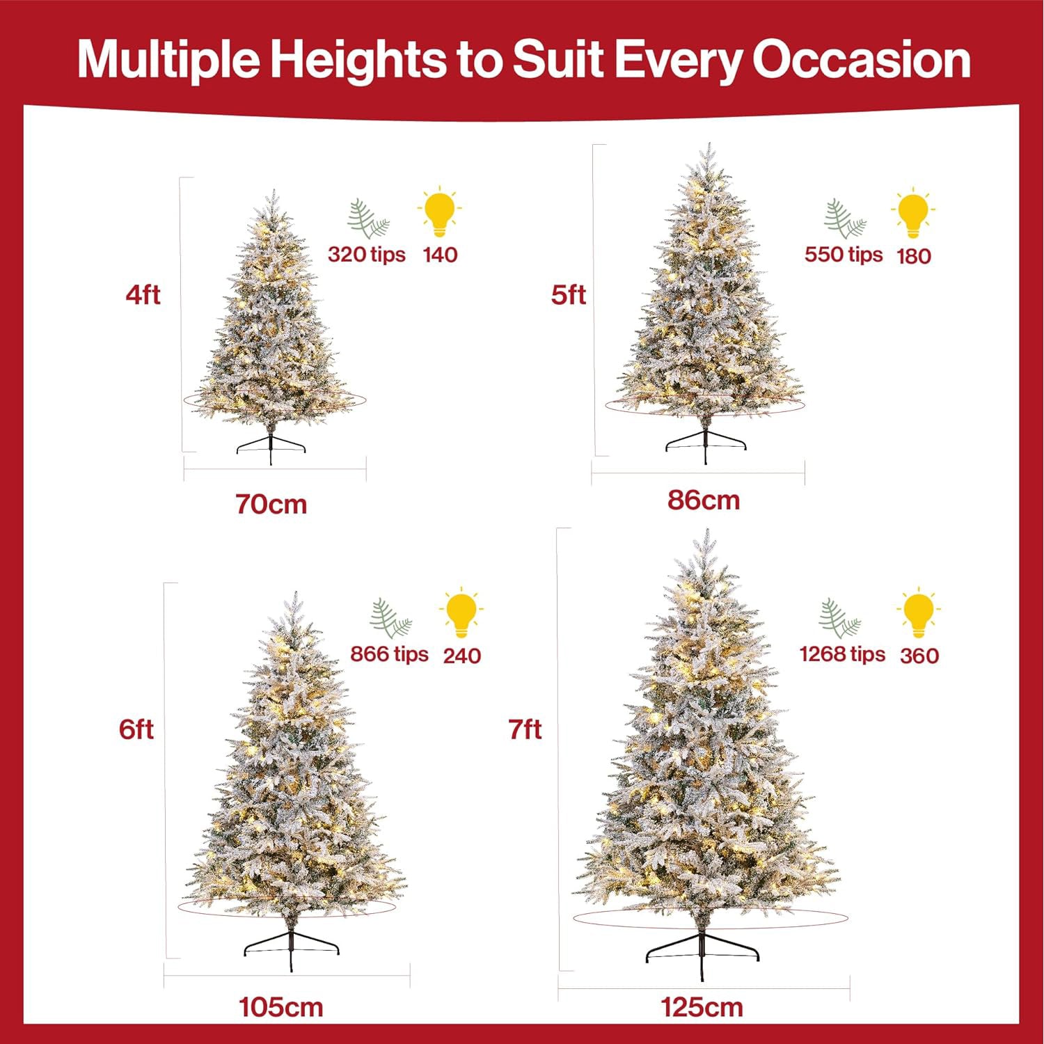 4ft/5ft/6ft/7ft Pre-Lit Snow Flocked Artificial Christmas Tree with LED Lights