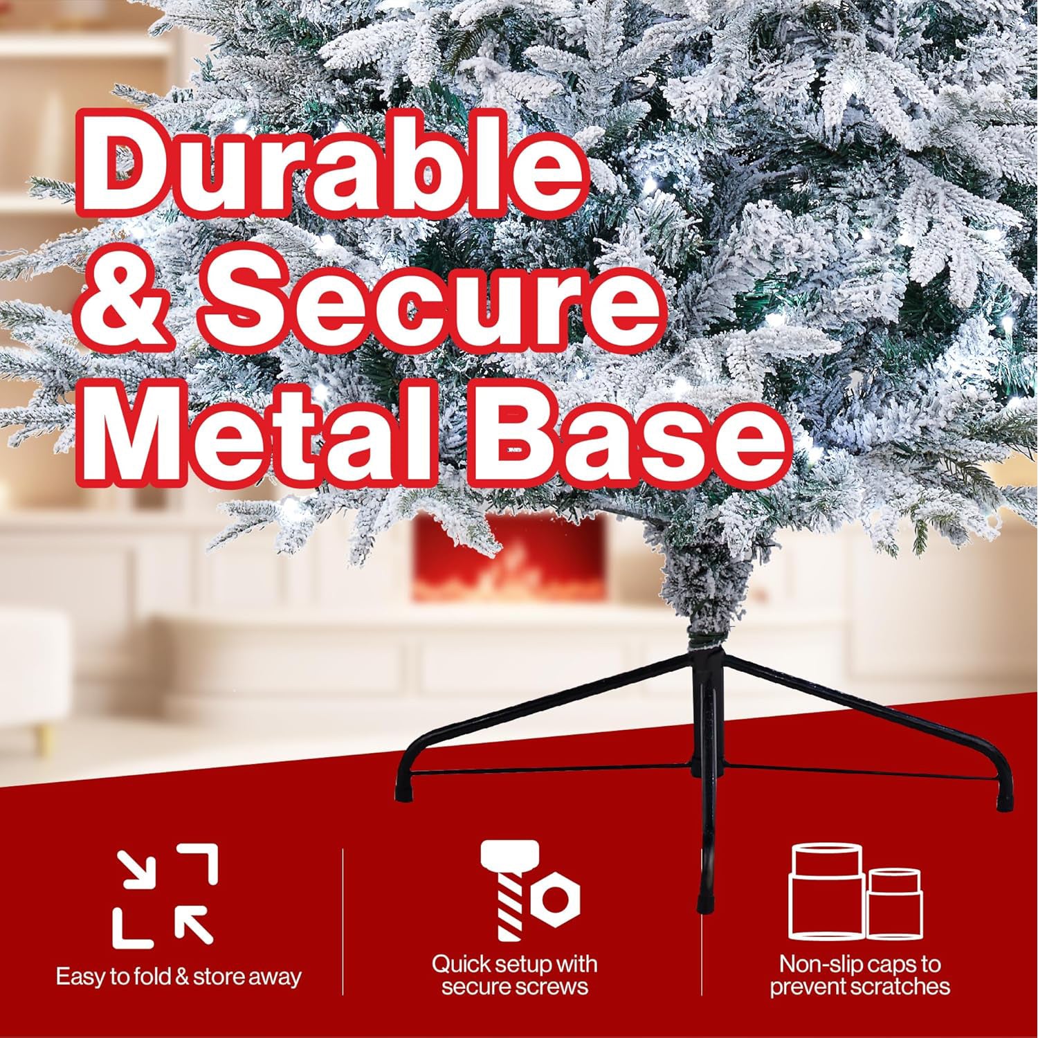 4ft/5ft/6ft/7ft Pre-Lit Snow Flocked Artificial Christmas Tree with LED Lights