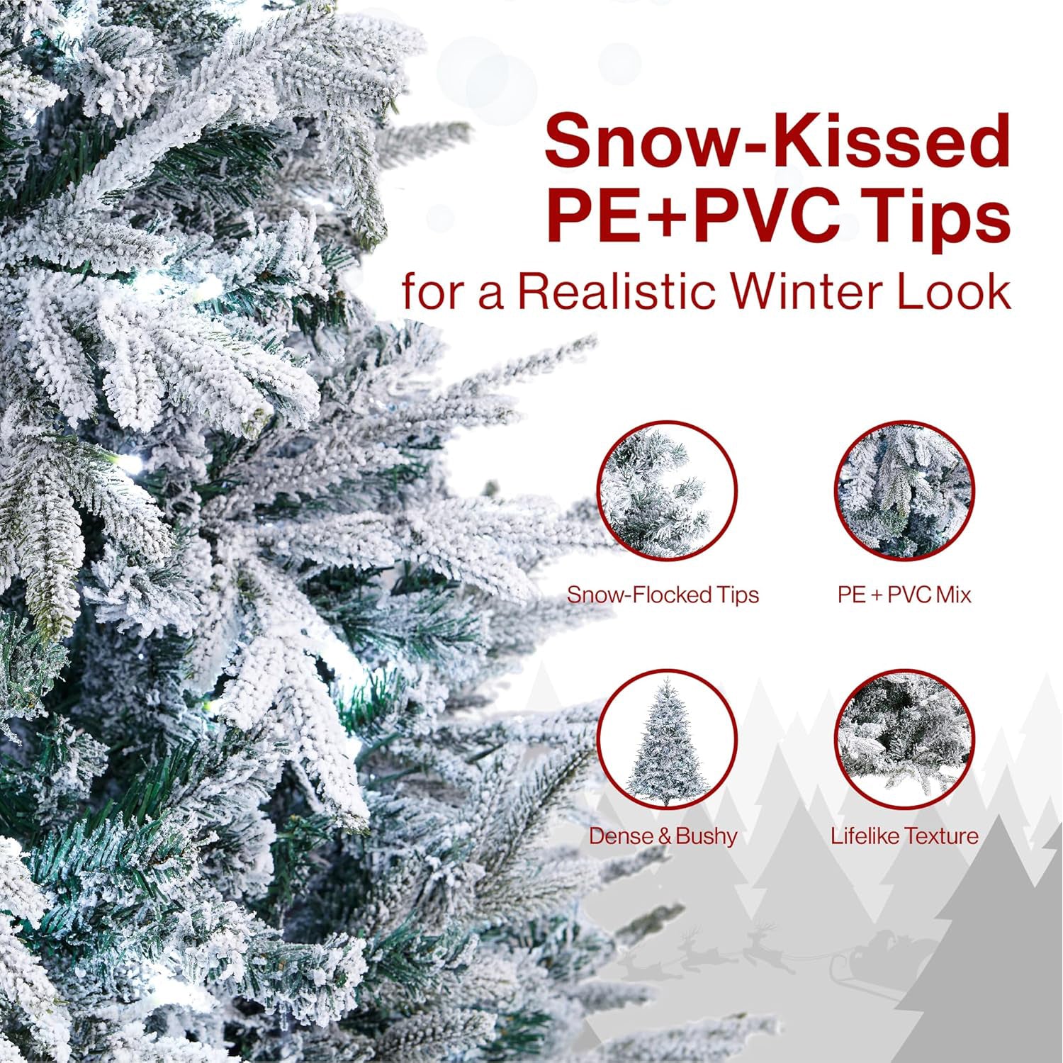 4ft/5ft/6ft/7ft Pre-Lit Snow Flocked Artificial Christmas Tree with LED Lights