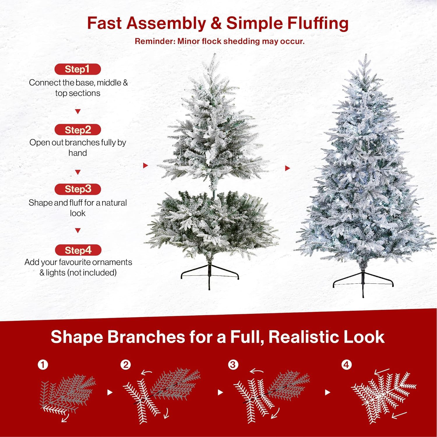 4ft/5ft/6ft/7ft Pre-Lit Snow Flocked Artificial Christmas Tree with LED Lights
