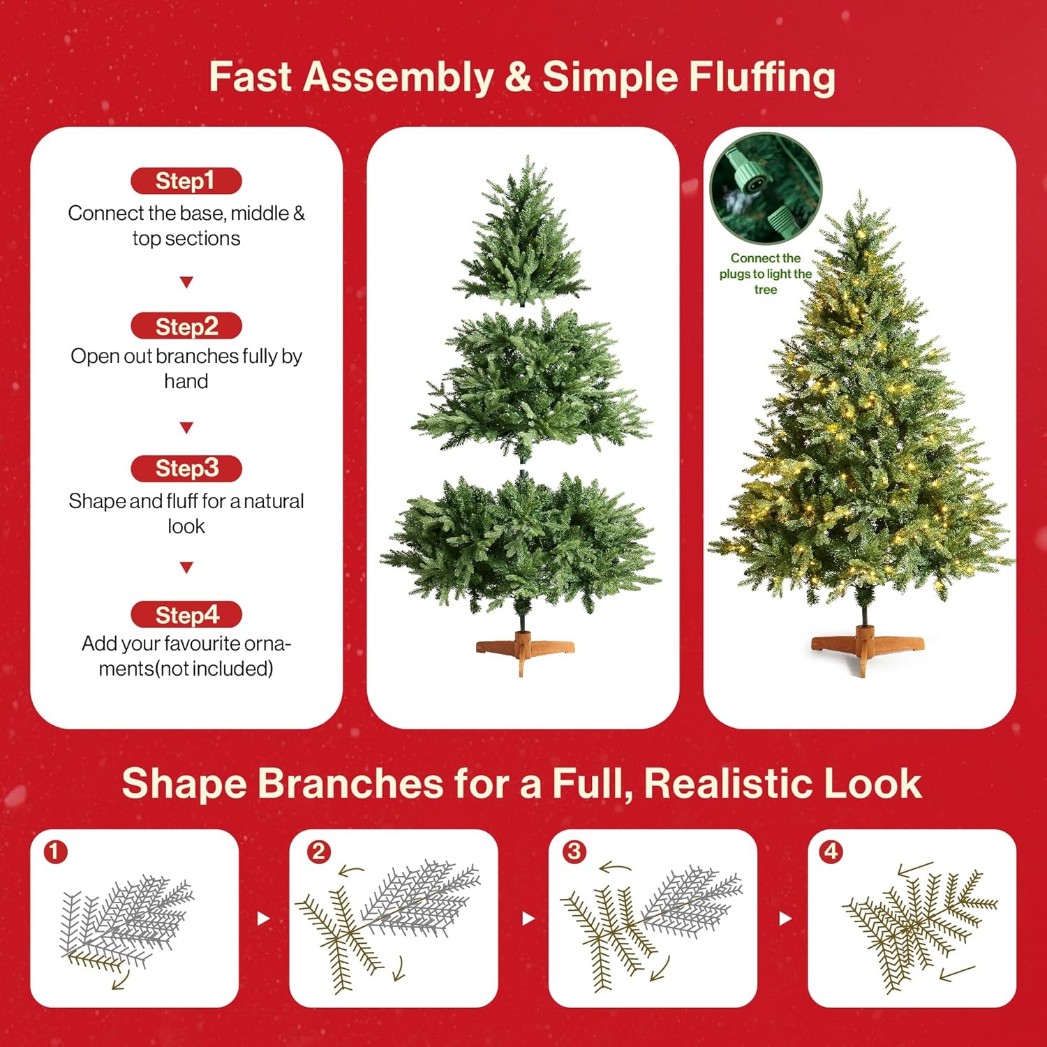 3ft/4ft/5ft/6ft/7ft Pre-Lit Artificial Green Christmas Tree LED Lights Xmas Deco