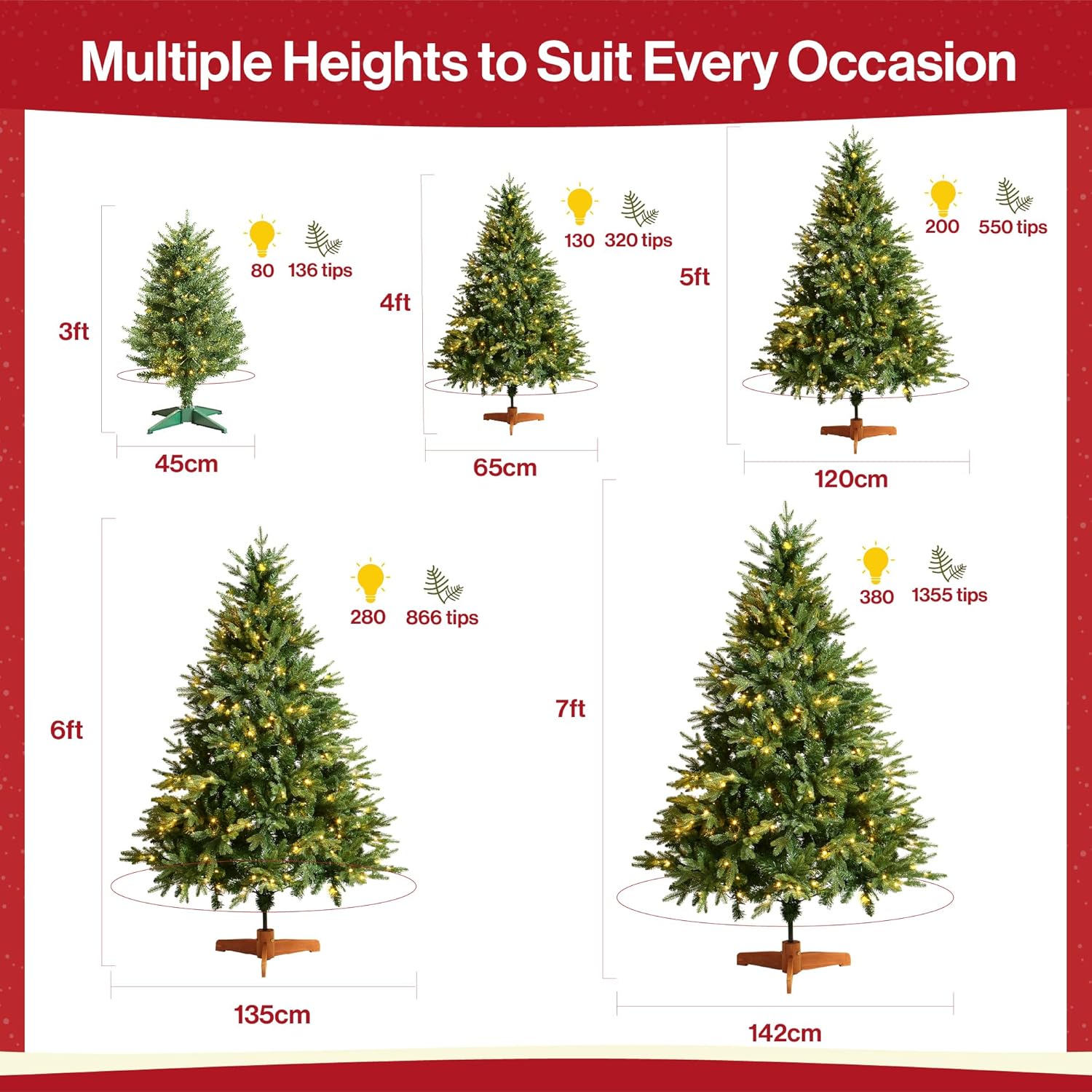 3ft/4ft/5ft/6ft/7ft Pre-Lit Artificial Green Christmas Tree LED Lights Xmas Deco