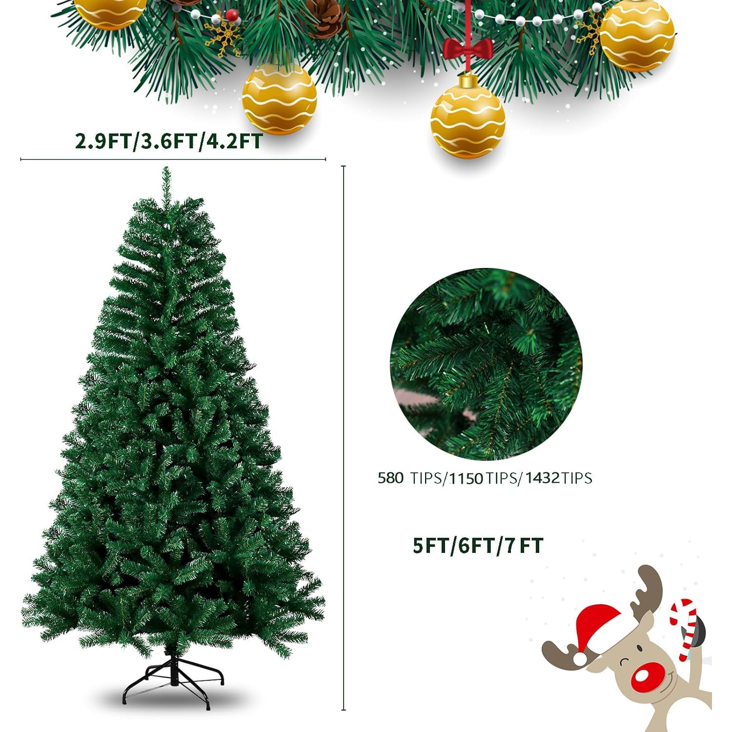 5/6/7Ft Green Christmas Tree 1432 Branch Tips Xmas Bushy Pine Artificial Stand